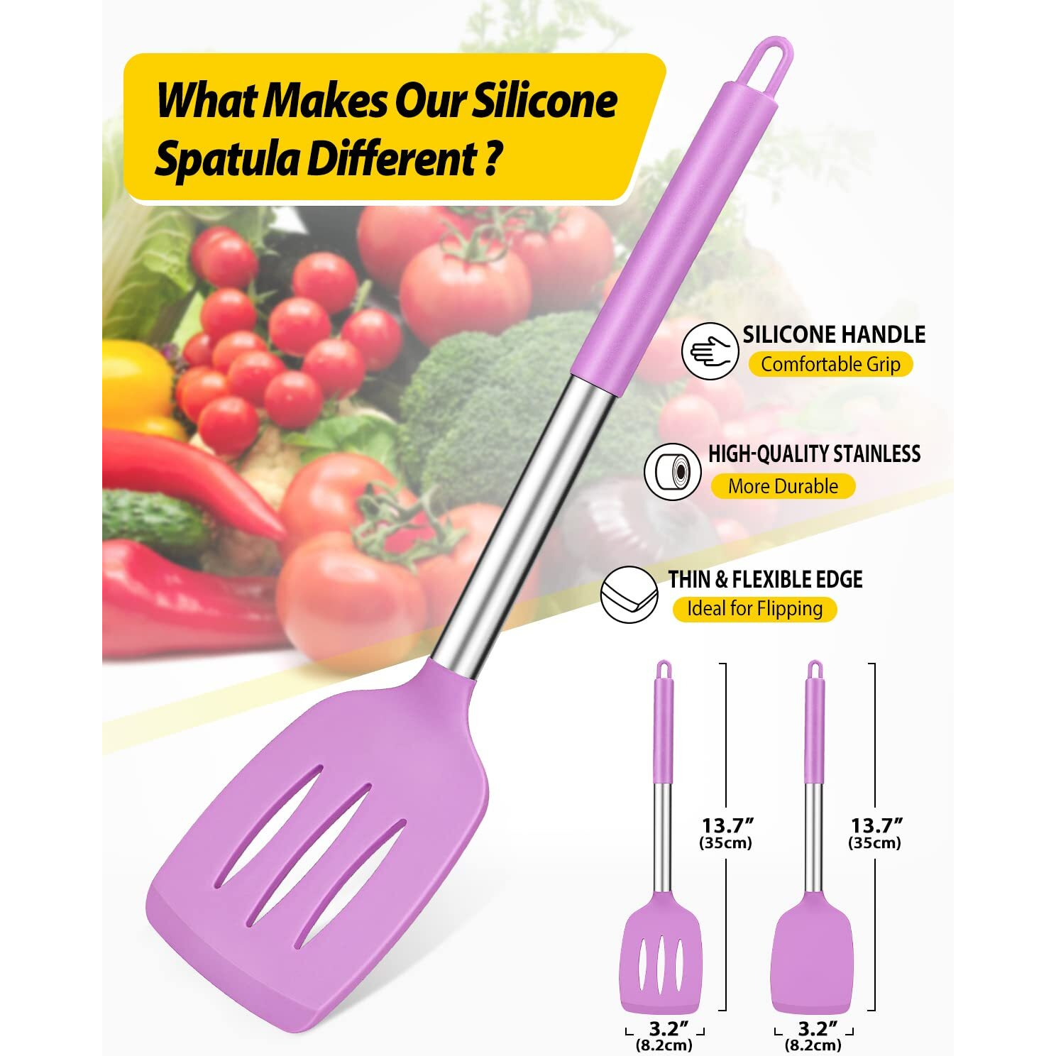 Pack Of 2 Silicone Solid Turner Non Stick Slotted Kitchen Spatulas High Heat Resistant Bpa Free Cooking Utensils Ideal Cookware For Fish Eggs Pancakes