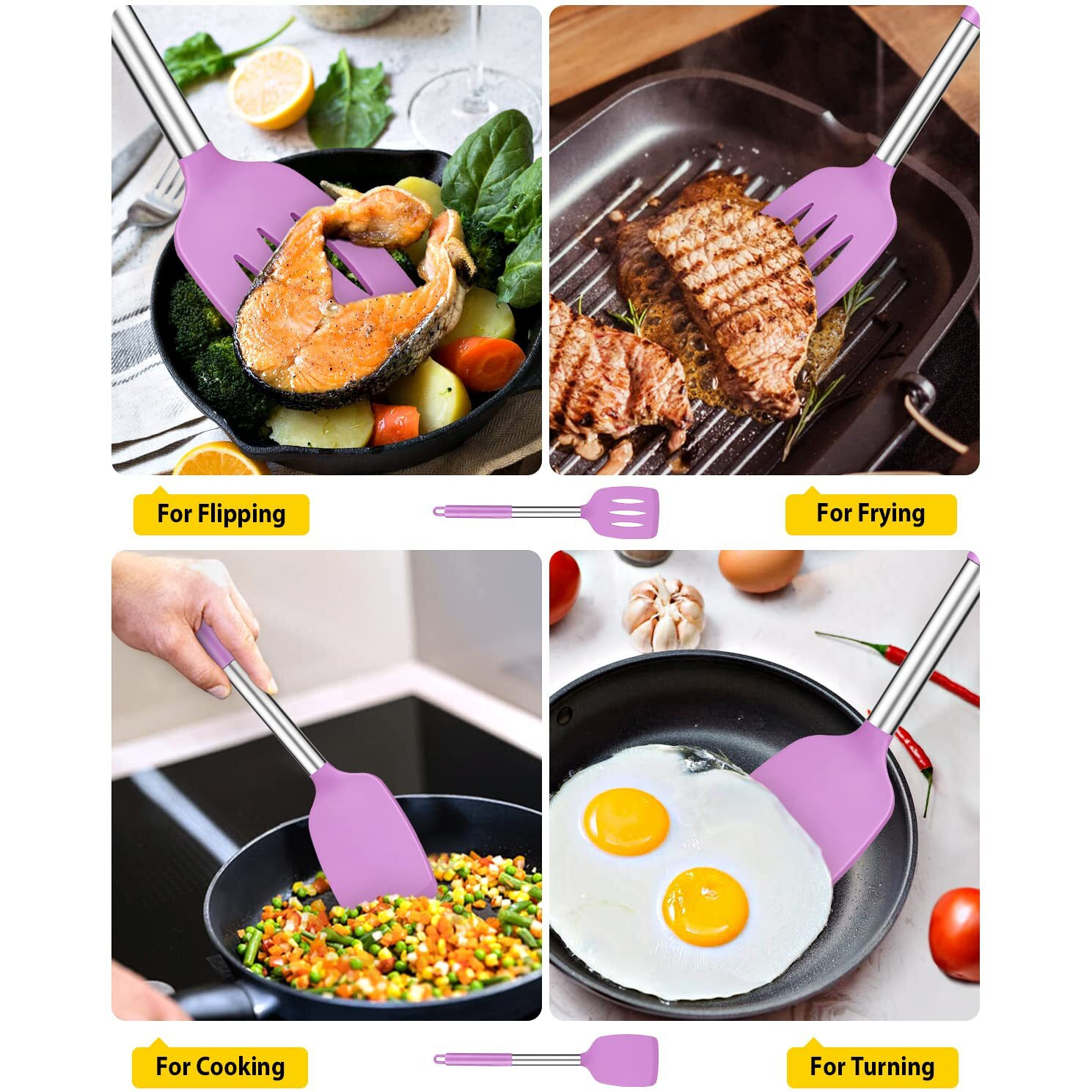 Pack Of 2 Silicone Solid Turner Non Stick Slotted Kitchen Spatulas High Heat Resistant Bpa Free Cooking Utensils Ideal Cookware For Fish Eggs Pancakes