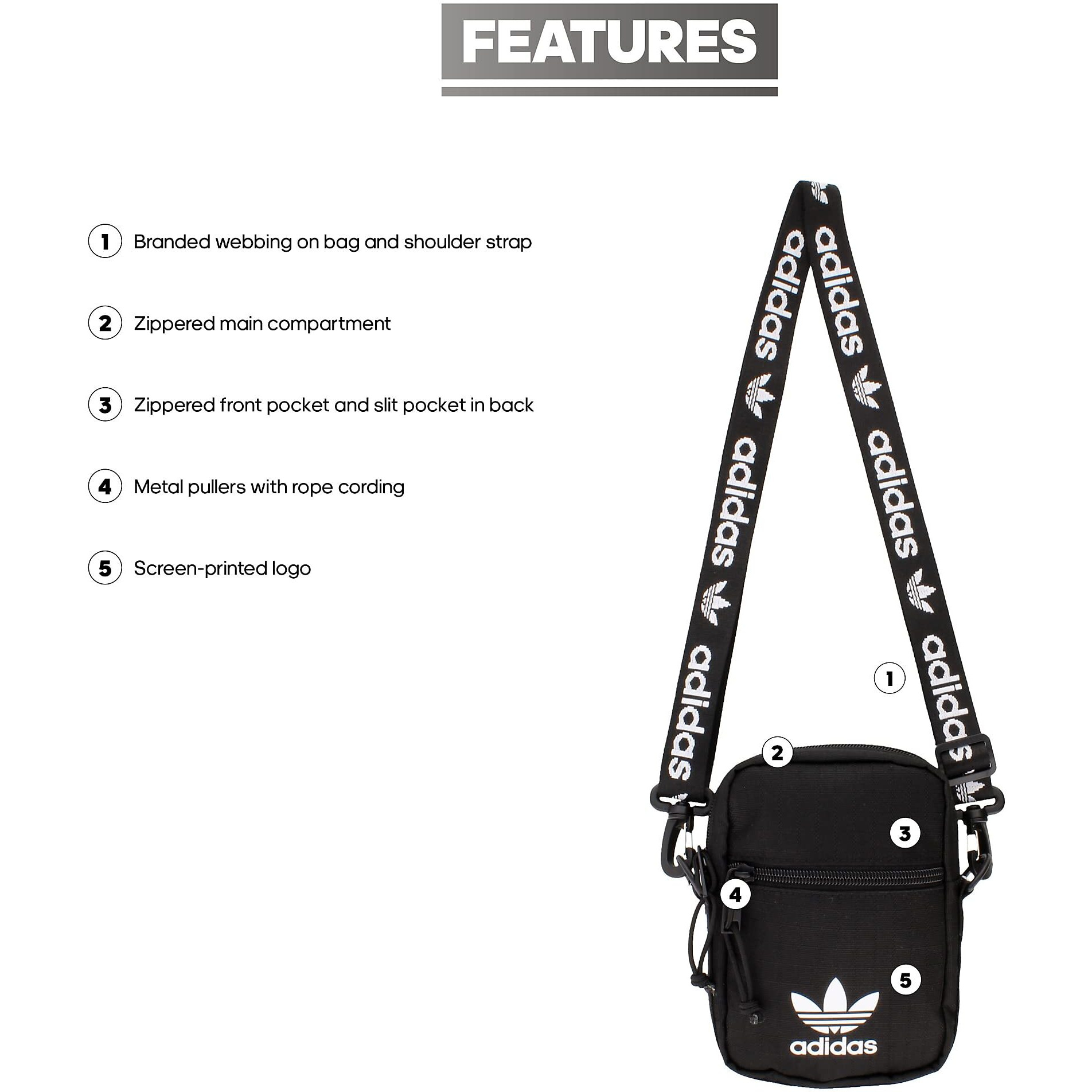 Adidas Originals Festival Crossbody Bag Adult  Black/White  One Size