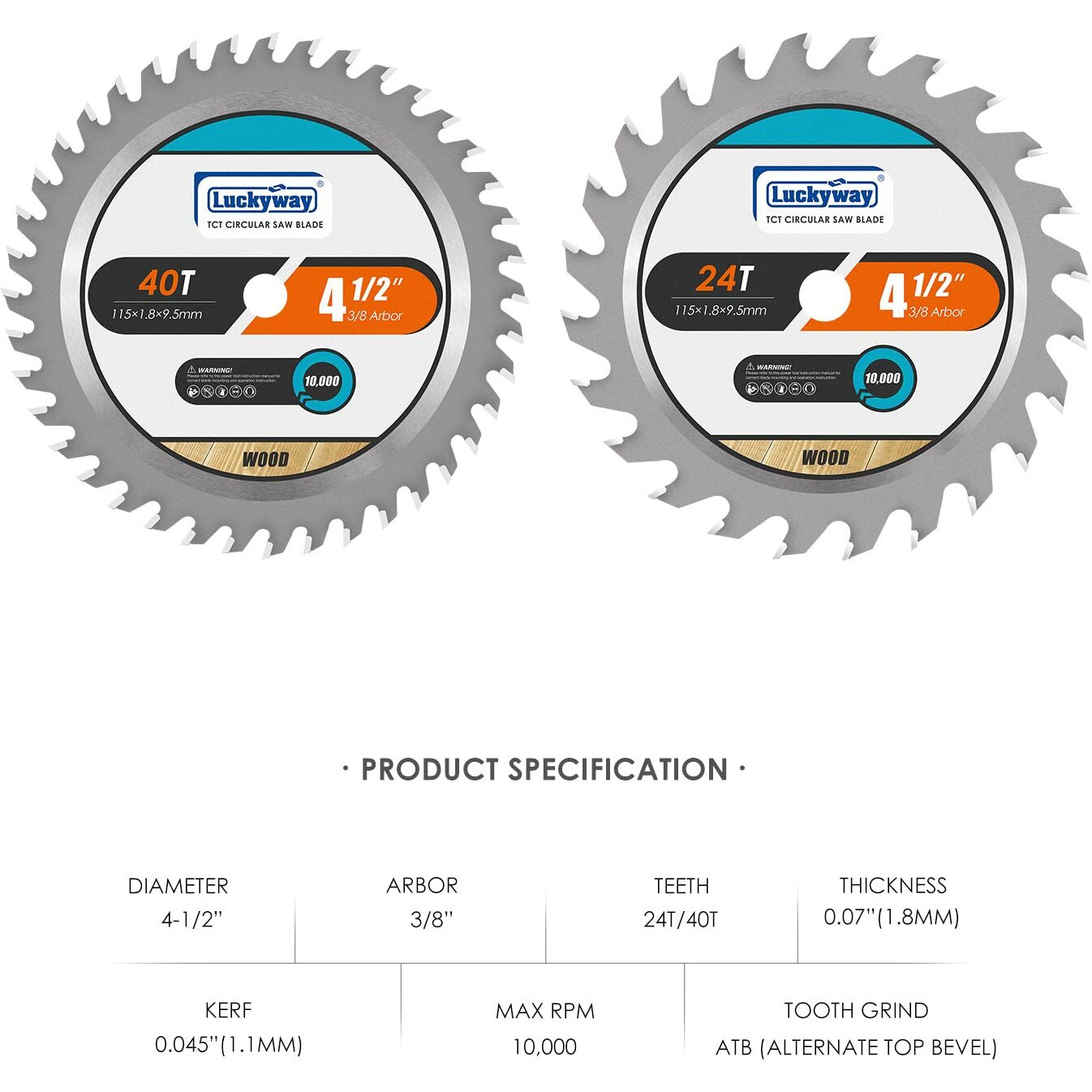 Luckyway 4-Pack 4-1/2 Inch 24T&40T With 3/8 Inch Arbor Tct Circular Saw Blade For Cutting Wood