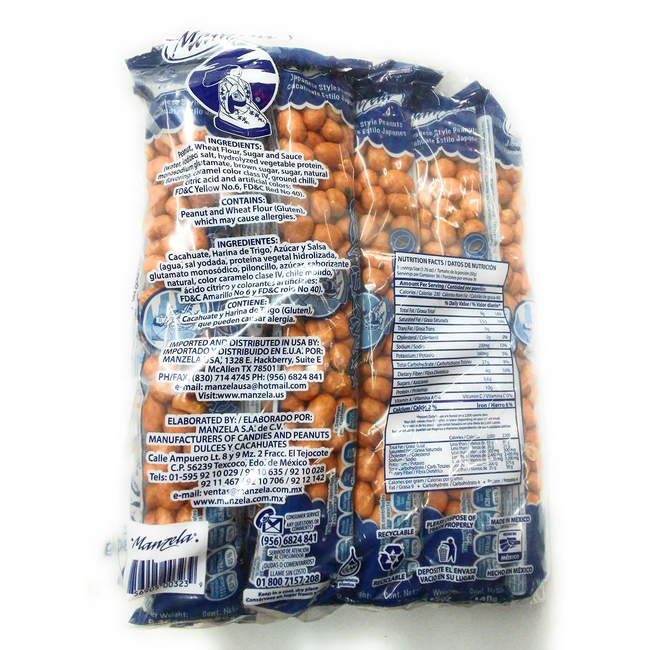Manzela Japanese Style Peanuts 10 Count 6.35Oz. Each / Cacahuates Estilo JaponS 10Pz De 180Grs