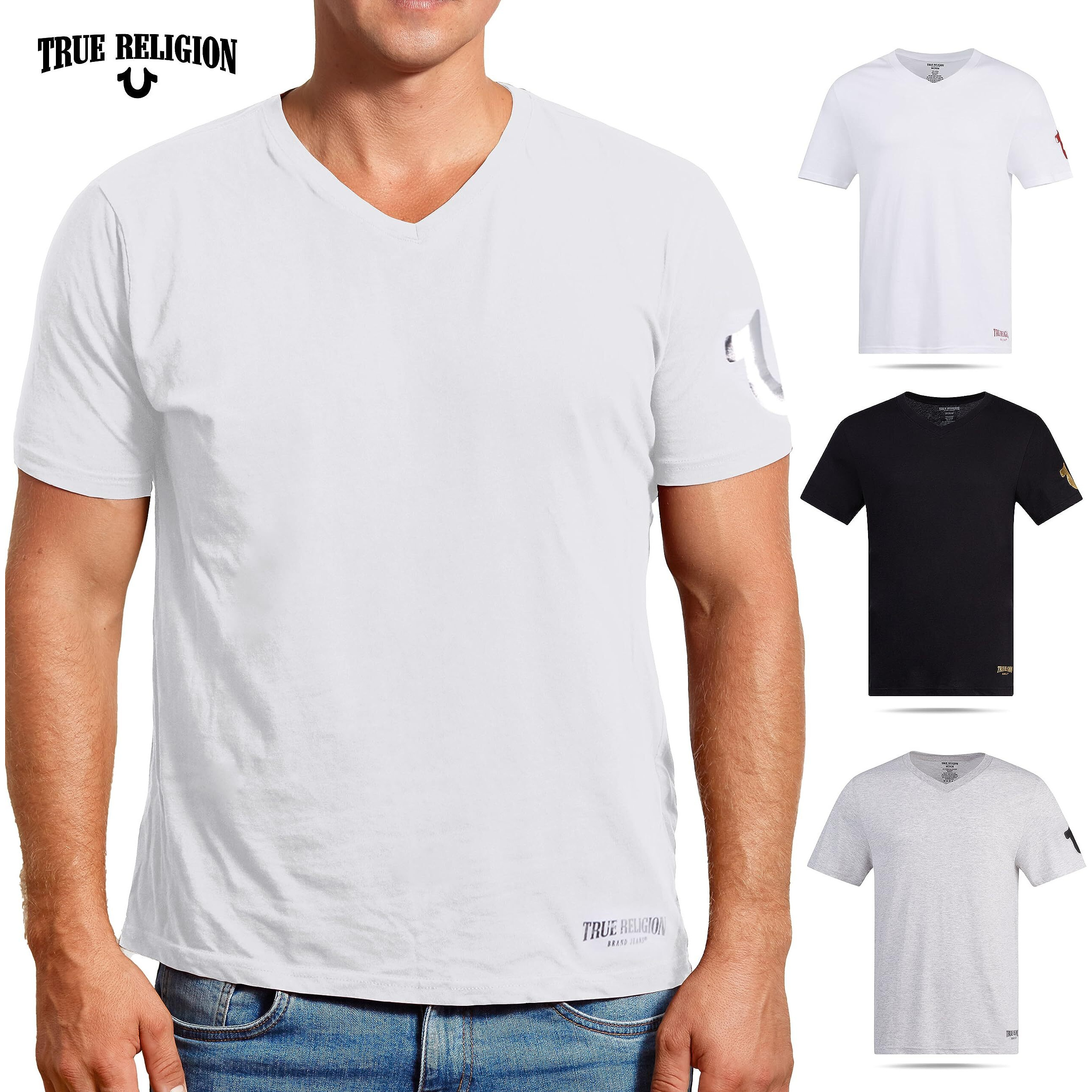 True Religion Mens Undershirts V-Neck T-Shirts For Men 4 Pack