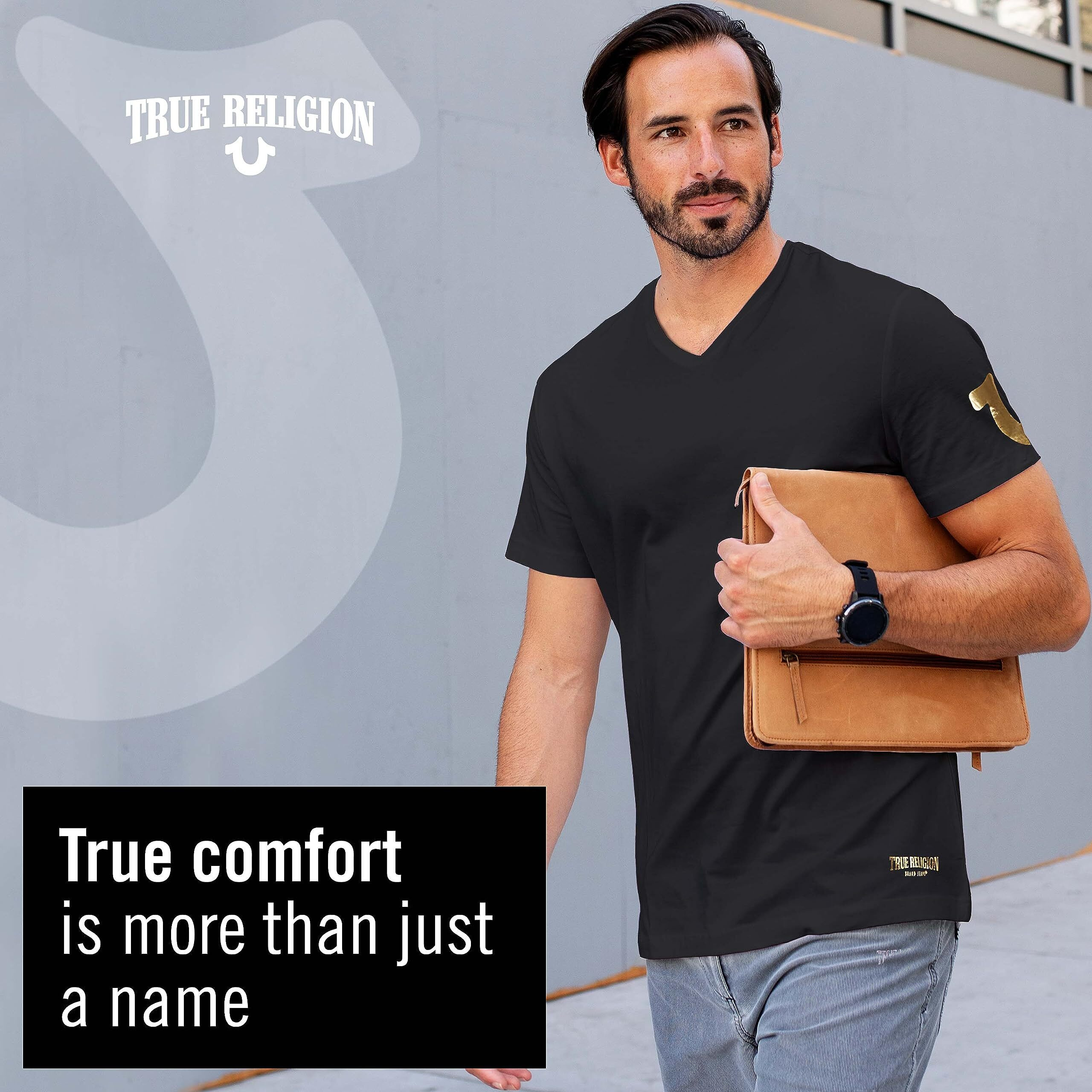 True Religion Mens Undershirts V-Neck T-Shirts For Men 4 Pack