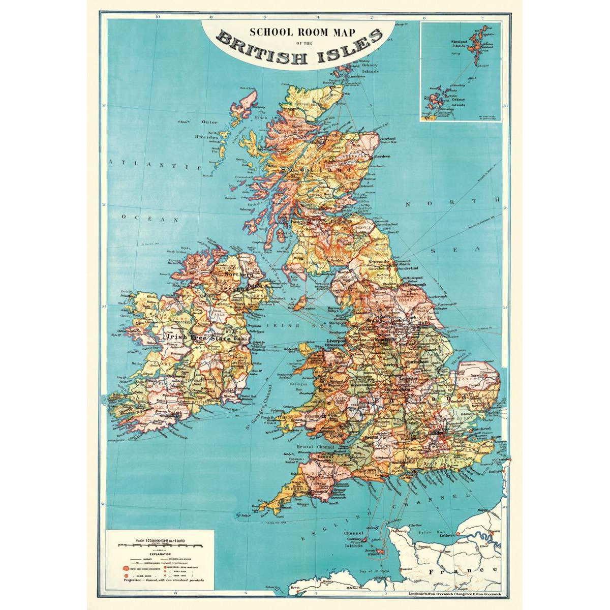 Cavallini & Co. British Isles Map Decorative Wrapping Paper 20X28
