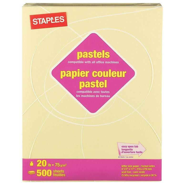 Staples 490948 Pastel Colored Copy Paper 8 1/2-Inch X 11-Inch Canary 500/Ream (14787)