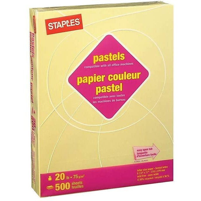 Staples 490948 Pastel Colored Copy Paper 8 1/2-Inch X 11-Inch Canary 500/Ream (14787)
