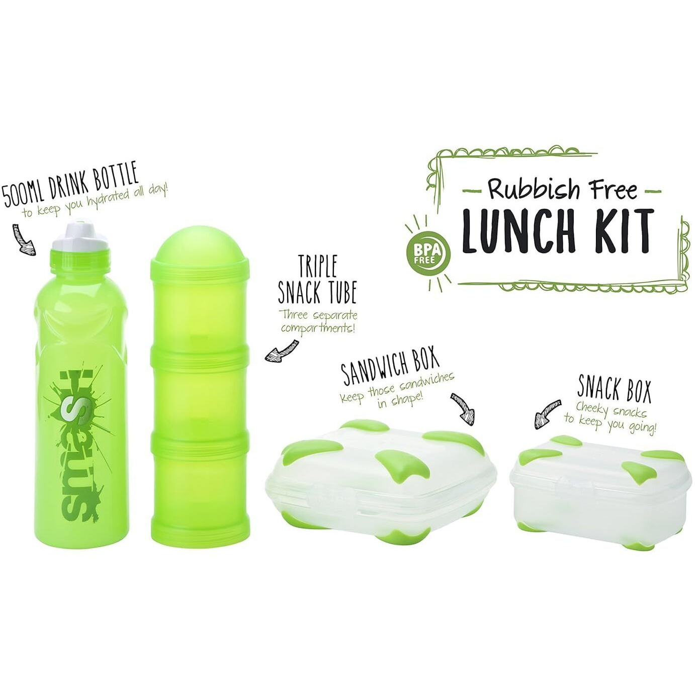 Nude Food Movers By Smash Rubbish Free Lunch Kit With Sandwich Box  Snack Box  Stealth Water Bottle  & Triple Snack Tube  Pink