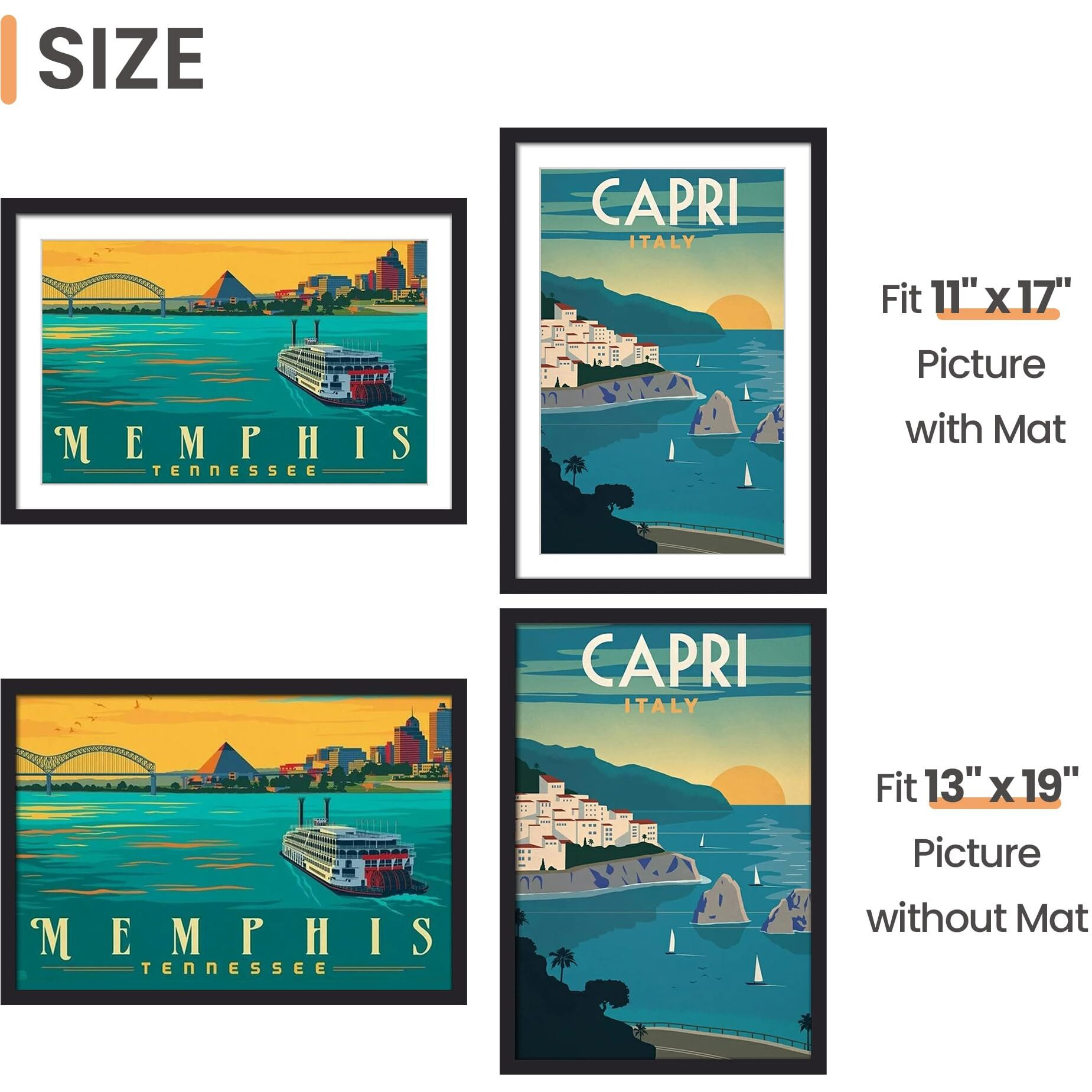 Upsimples 13X19 Picture Frame  Display Pictures 11X17 With Mat Or 13X19 Without Mat  Wall Hanging Photo Frame  Black  1 Pack