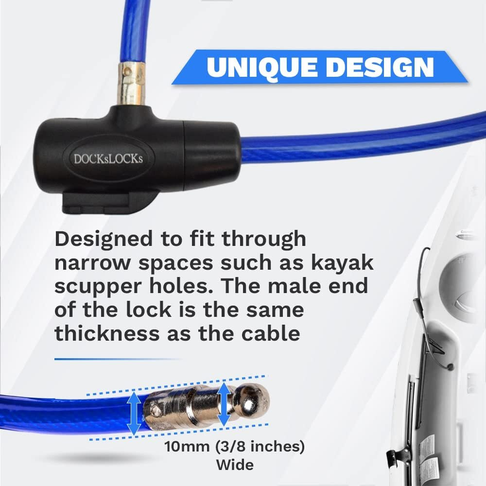 Dockslocks Weatherproof Security Cable Lock With Keys (5Ft To 25Ft Lengths) Anti-Theft For Kayak  Bike  Paddleboard  Scooter  Equipment  Bicycle 15Ft