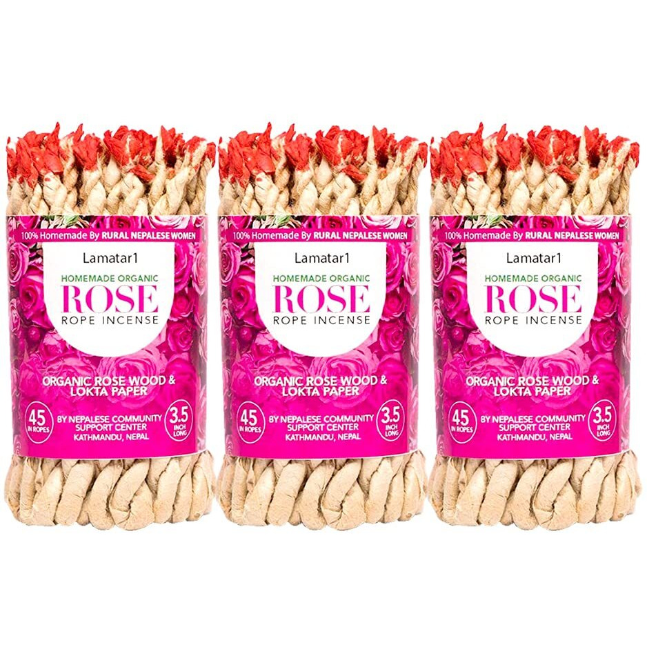 Set Of 3 Tibetan Rope Incense -Appr 135 In Ropes Hand Made In Nepal (Rose Rope Set Of 3)