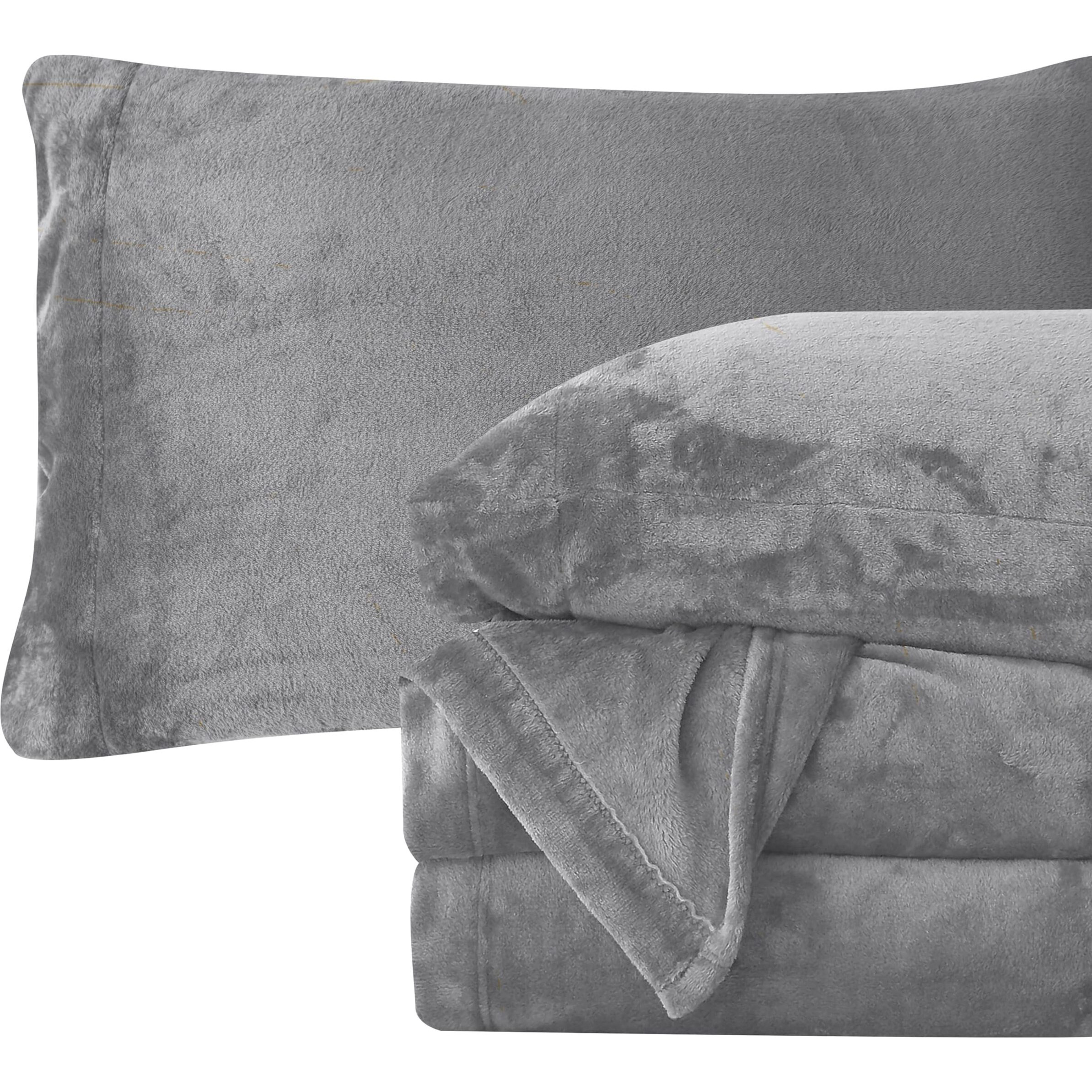 Elegant Comfort Luxuriously Soft 4-Piece Velvet Plush Flannel Sheet Set - Premium Quality - Cozy Warm  Anti-Static  Non Pilling Fuzzy Velvet Flannel Fleece Deep Pocket Sheet Set - Full  Gray