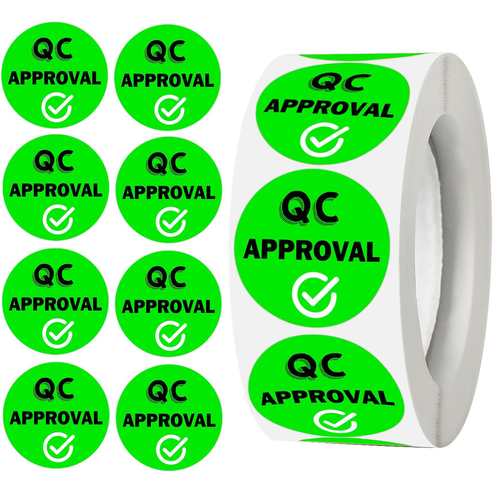 1 Inch Qc Approval Labels Green Inventory Quality Control Stickers For Warehouse Quality Control Check Tested Pass 1000Pcs