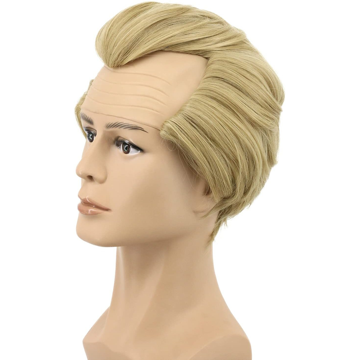 Yuehong Short Blonde Mens Wig Fluffy Bald Head Wig Synthetic Halloween Costumes Cosplay Wigs