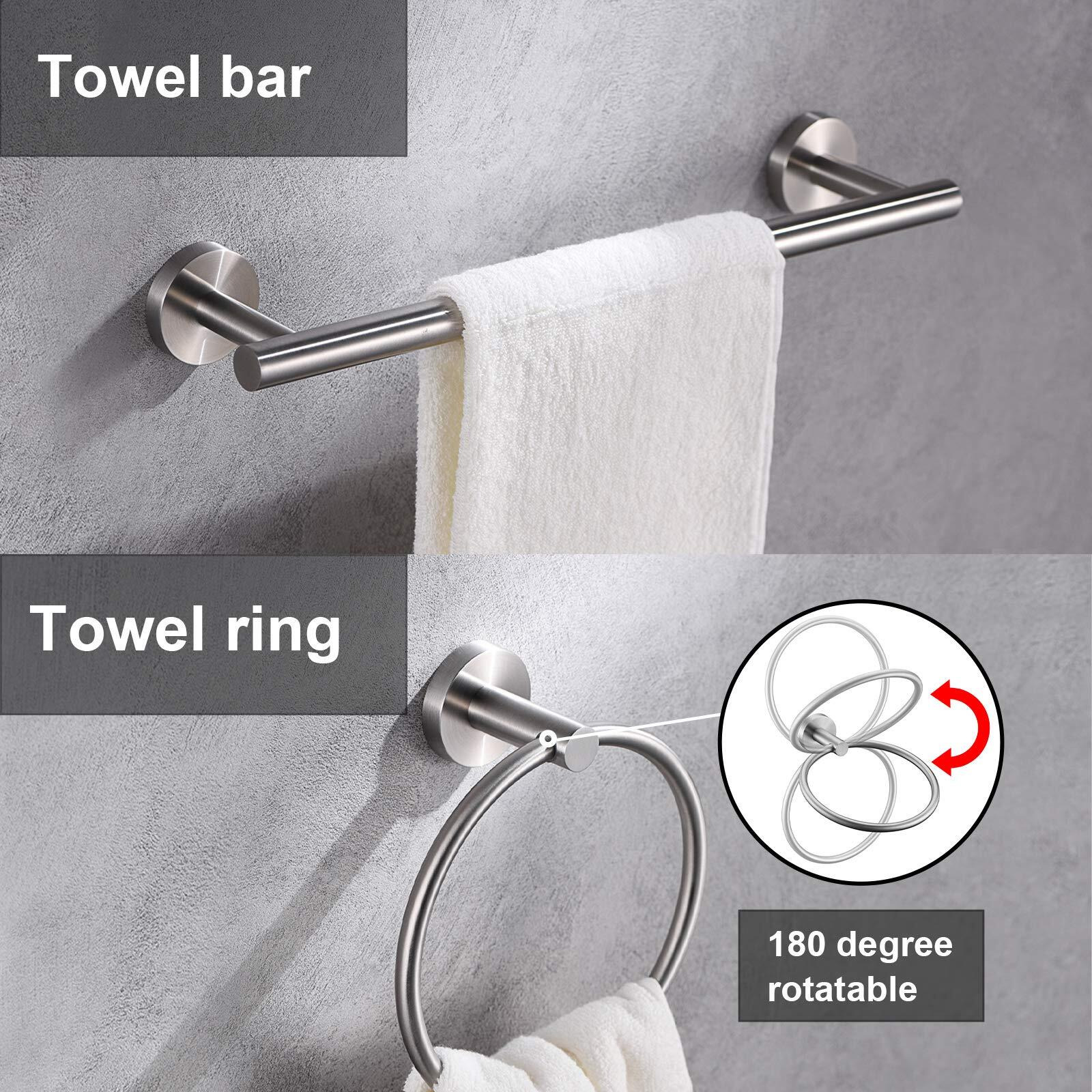 5 Pieces Brushed Nickel Bathroom Hardware Set Include 16Inch Towel Bar 2Pcstowel Hooks Toilet Paper Holder Hand Towel Ring Round Sus304 Stainless Steel Bathroom Accessories Set Heavy Duty Wall Mounted
