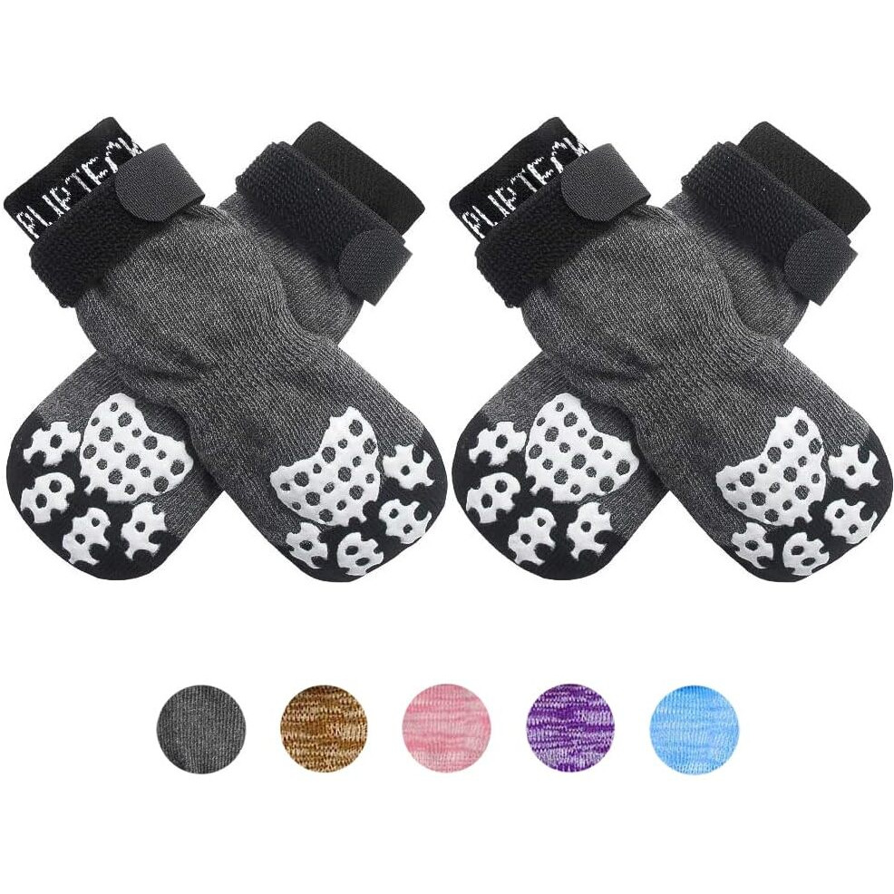 Pupteck Anti-Slip Dog Socks With Double Sides Grips For Small Medium Large Dogs Hardwood Floors Prevents Licking  Dog Shoes For Hot Pavement Traction Control Paw Protector For Senior Dogs  Grey L