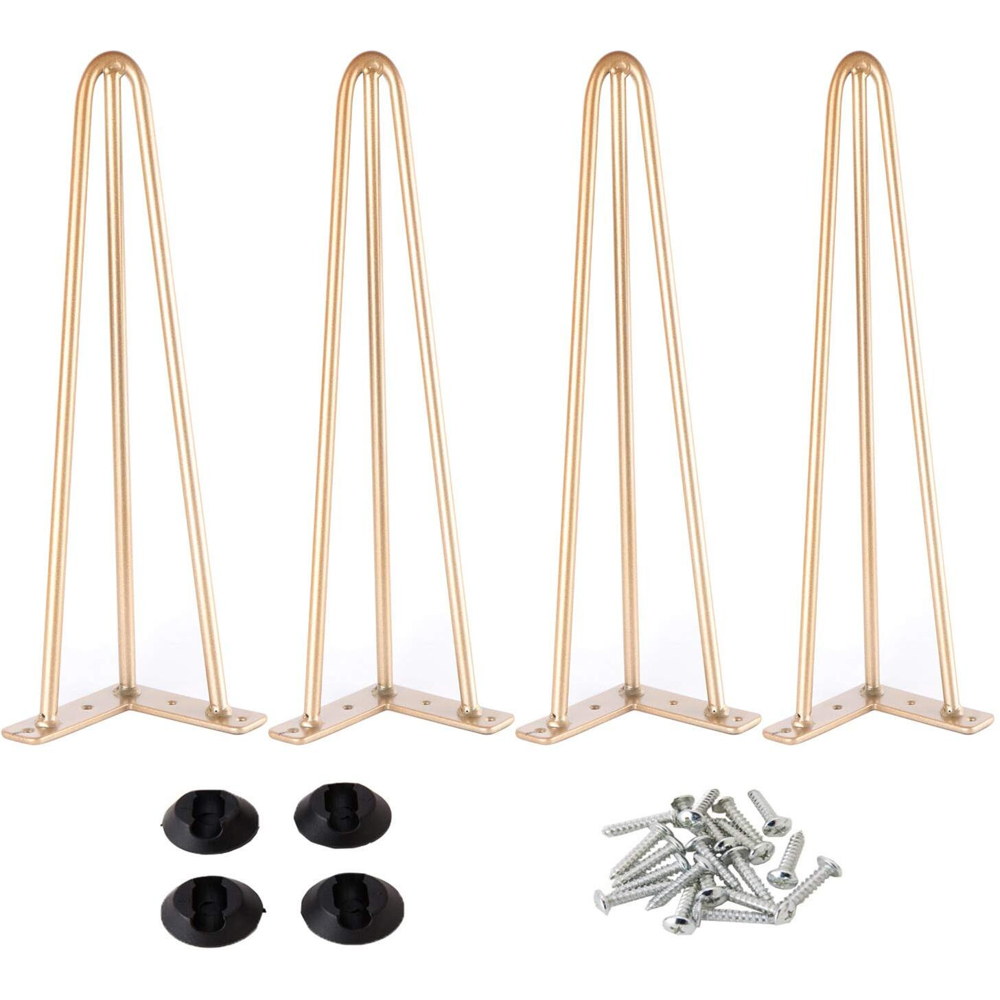 Osring 18 Inch Hairpin Table Legs With 1/2"" Dia 3-Rods  Heavy Duty Metal Hairpin Furniture Leg For Coffee Table And Patio Bench  Gold Hairpin Feet With Floor Protectors For Home Diy Project  4 Pack