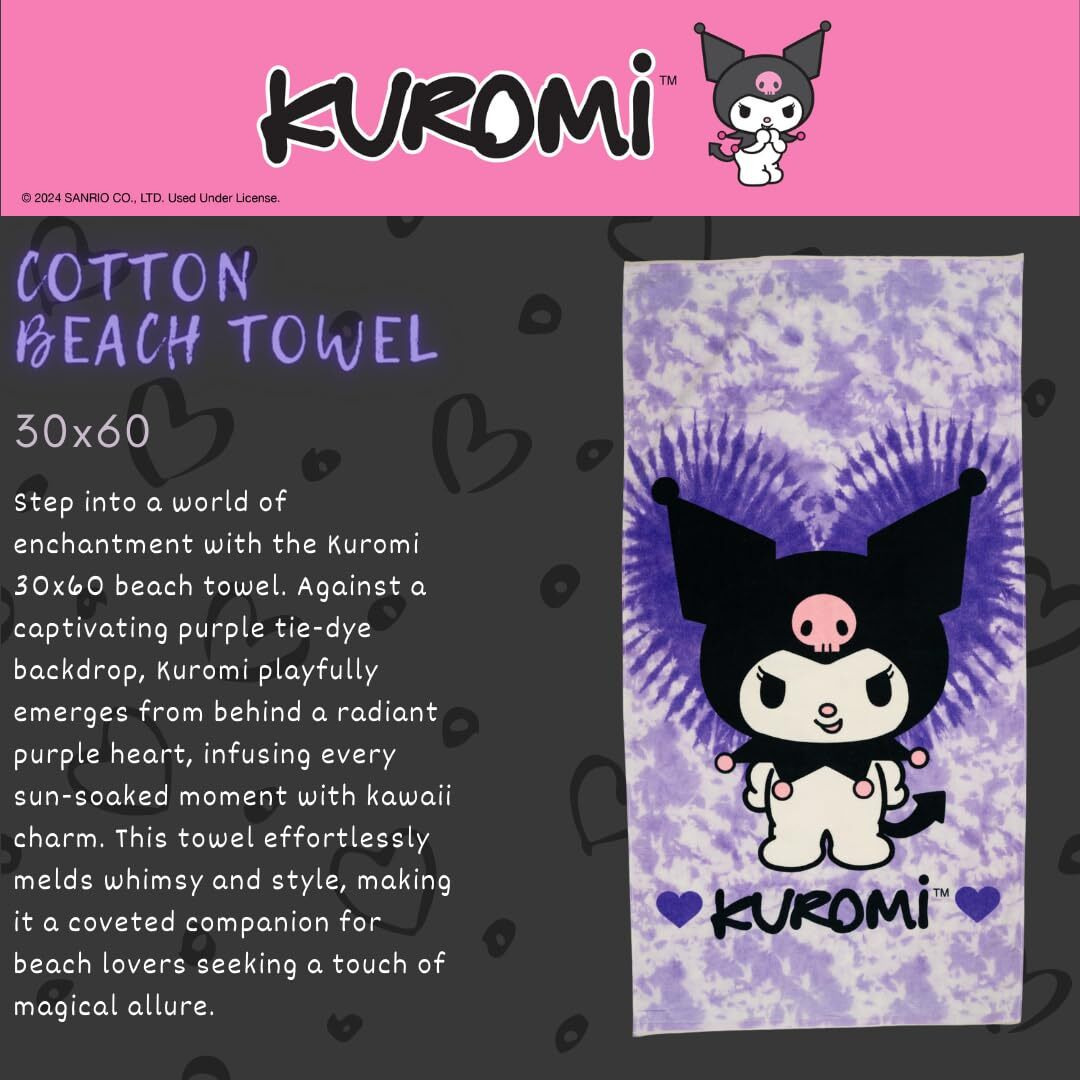Franco Collectibles Sanrio Kuromi Super Soft Cotton Bath/Pool/Beach Towel  60 In X 30 In  (Official Licensed Product)