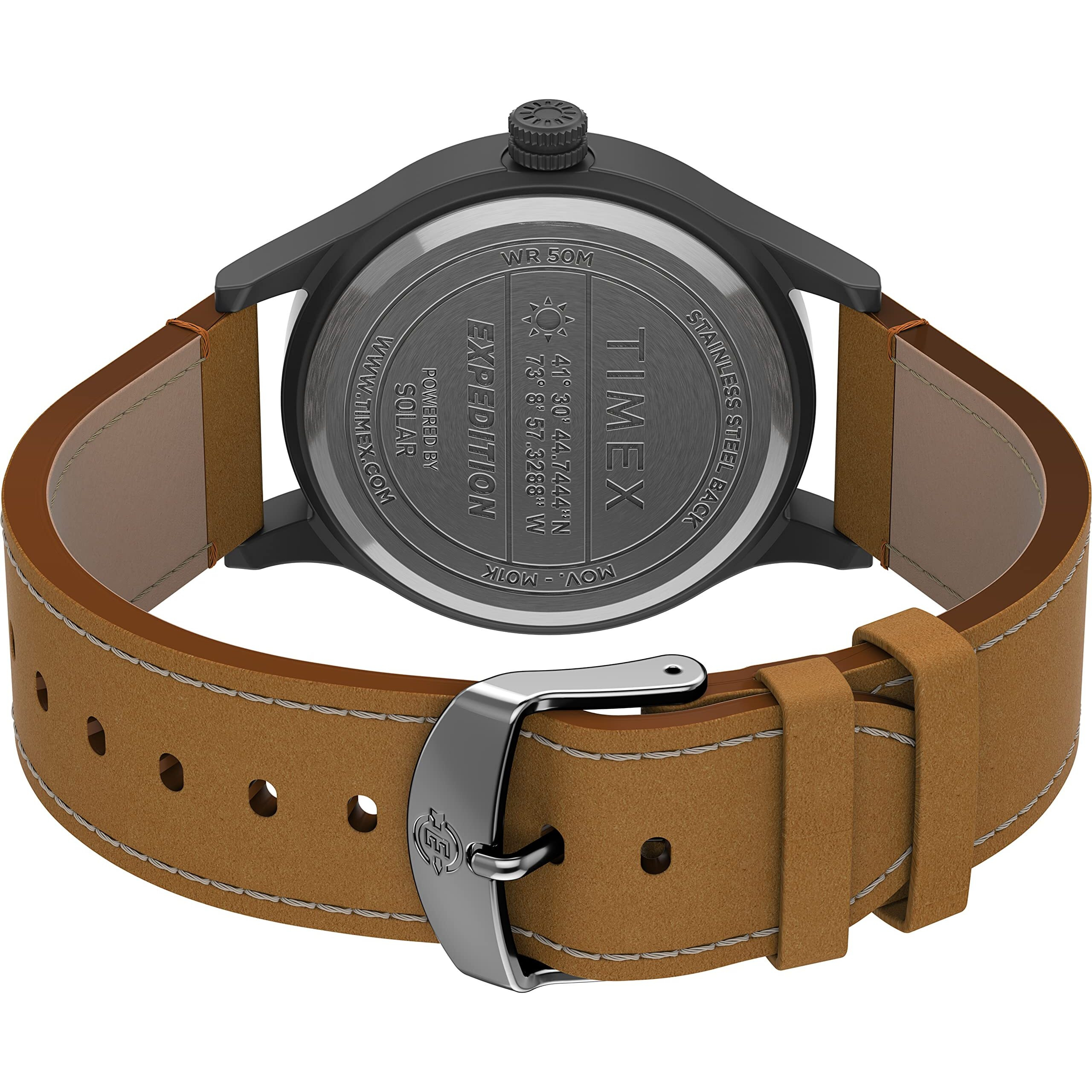 Timex Men's Expedition Scout Solar 40Mm Watch - Gunmetal Case Gray Dial With Tan Genuine Leather Strap