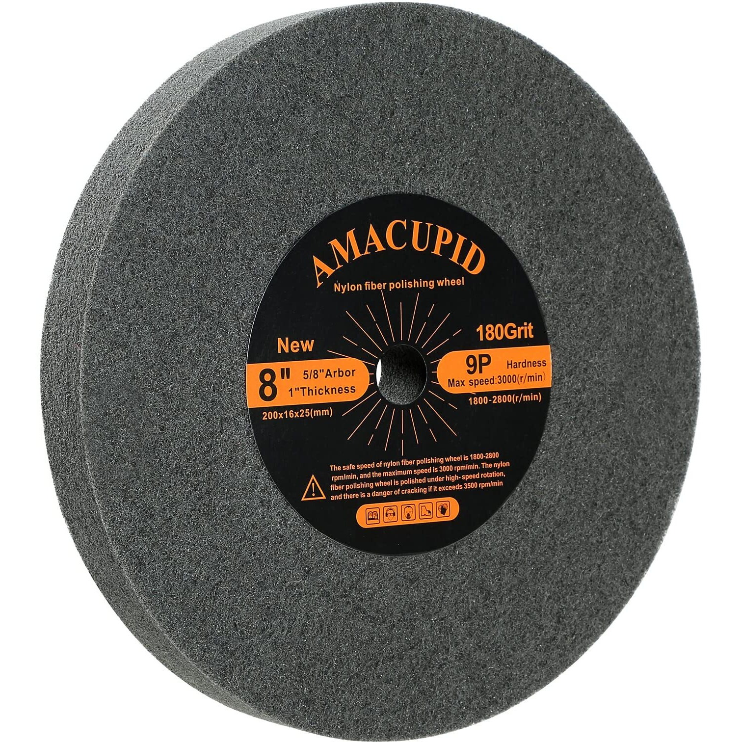 Amacupid Deburring Wheels  Nylon Fiber Wheel 8 Inch 9P Hardness. For Bench Grinder Buffing Machine Polishing Stainless Steel  Etc. Silicon Carbide Abrasive. 180 Grit  5/8 Inch Arbor  1 Inch Thickness