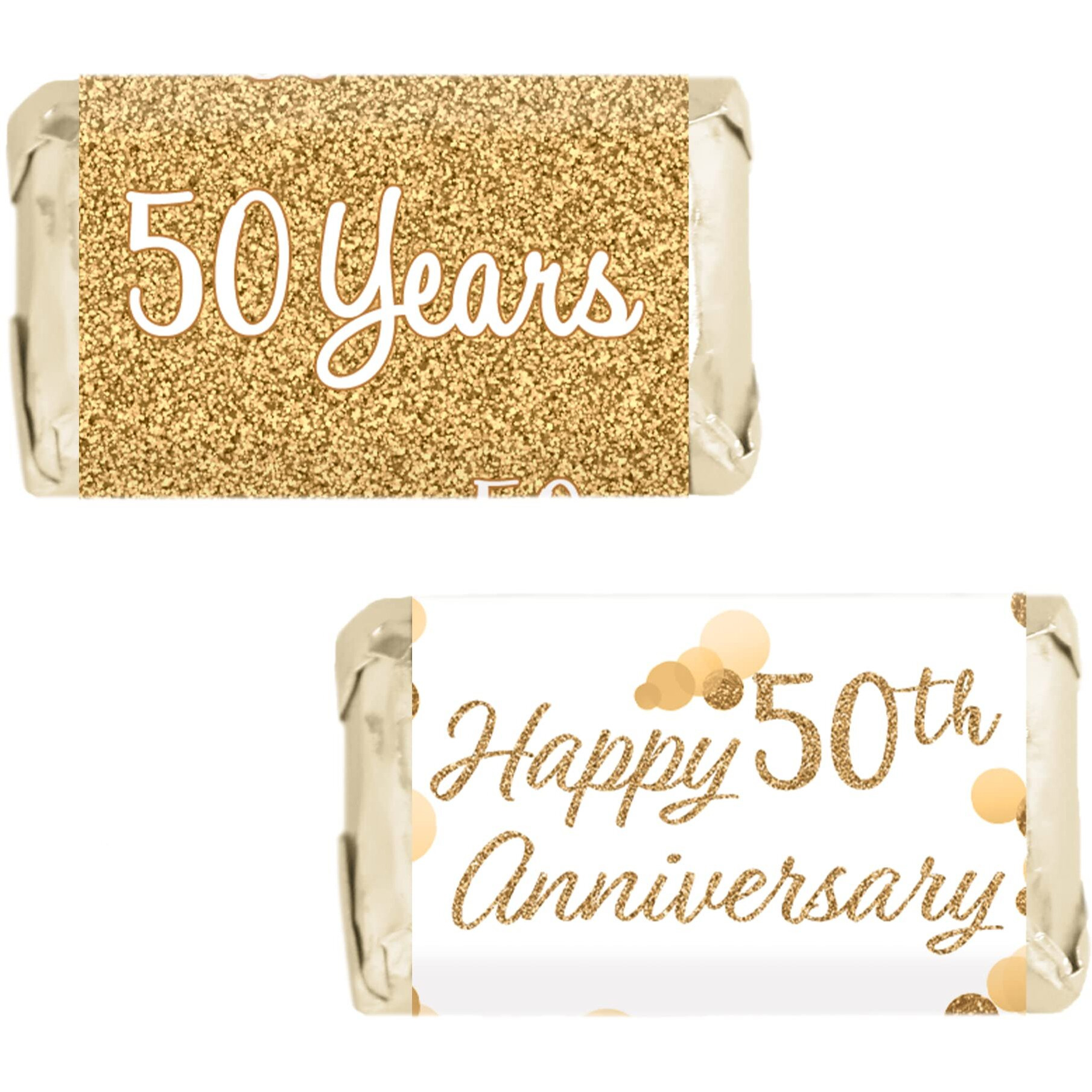 Gold 50Th Wedding Anniversary Party Mini Candy Bar Wrappers - 45 Stickers