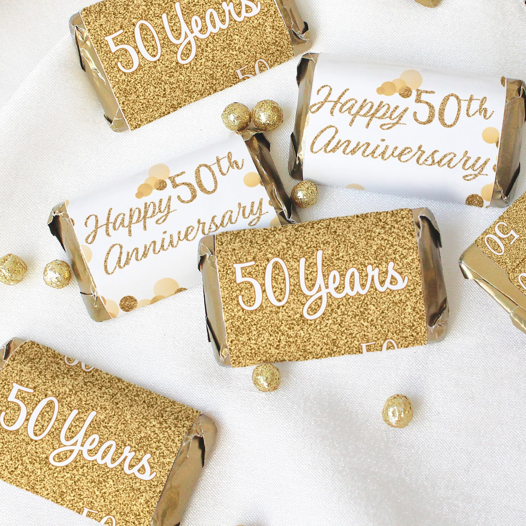 Gold 50Th Wedding Anniversary Party Mini Candy Bar Wrappers - 45 Stickers