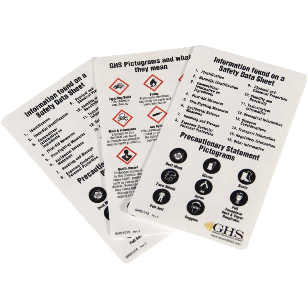 Incom Manufacturing Hazcom 2012 Ghs Wallet Cards  Full Color  Double Sided Print  4.25 Inch X 2.5 Inch  50 Pack  Ghs1015