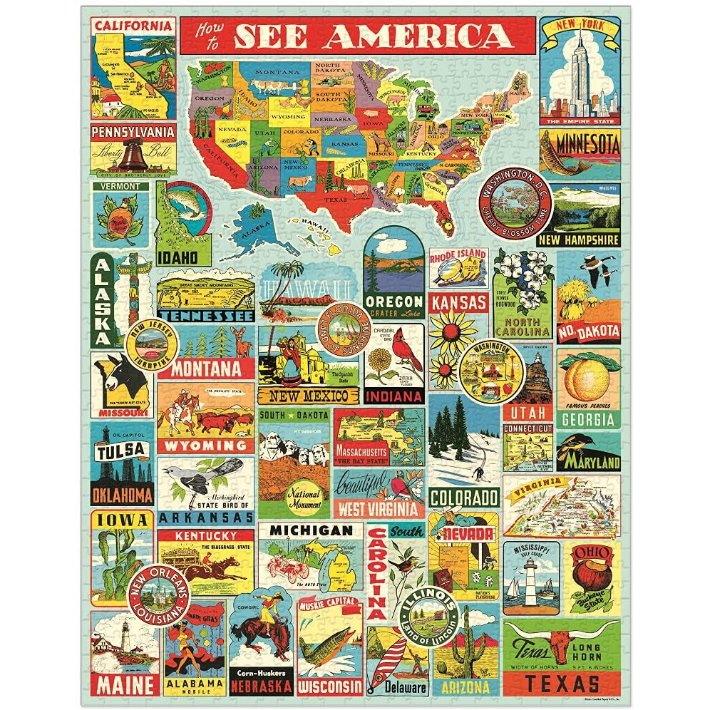 Cavallini - Vintage Jigsaw Puzzle - 1000 Pieces - 55X70Cms - See America