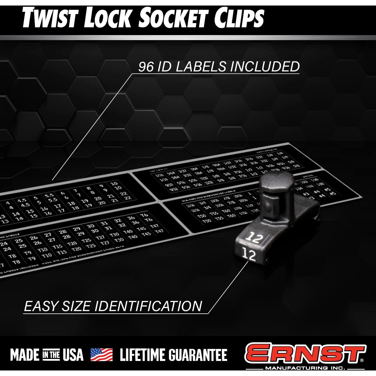 Ernst Manufacturing 3/8-Inch Dura-Pro Twist Lock Socket Clips  15-Pack  Black - 8441