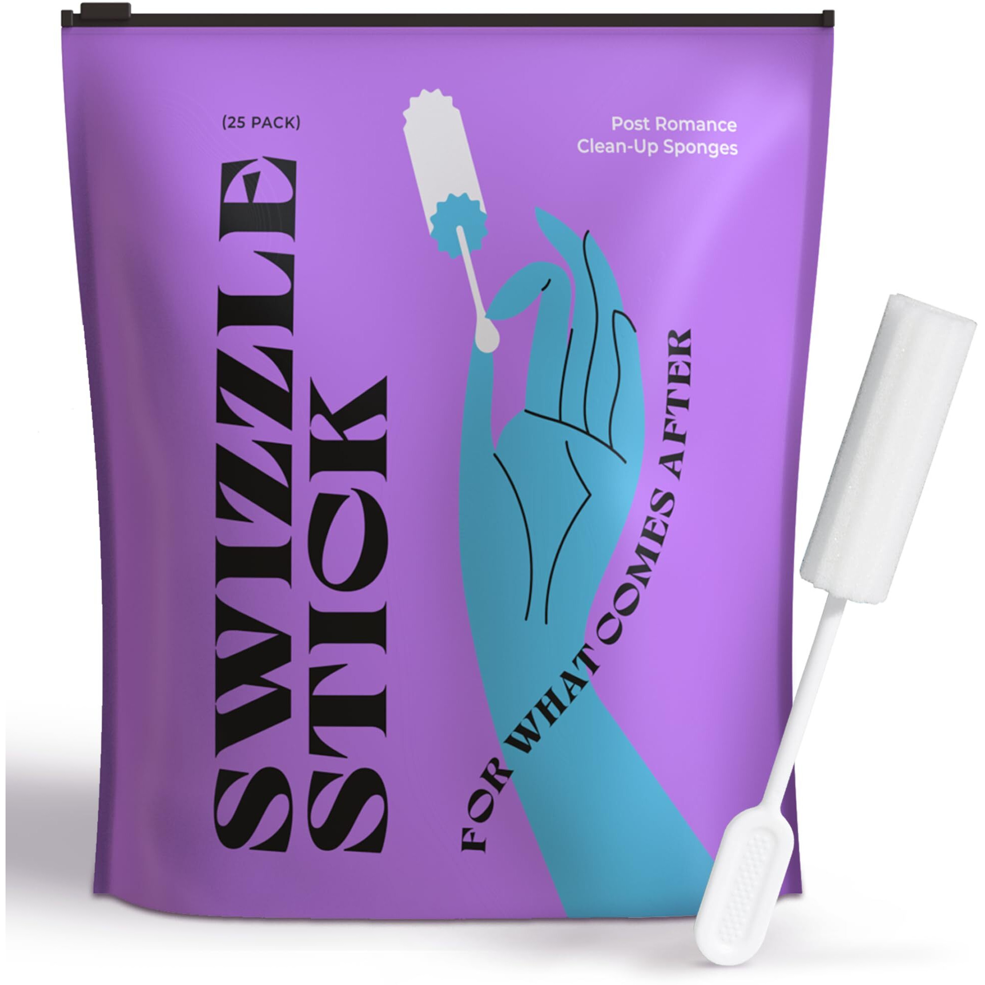 [25 Pack] Swizzle Stick Absorbing Sponge For Women - Ultra-Absorbent Post-Romance Cleanup Sponge To Stop The Drip - Long Handle  Easy Grip  Individually Packaged