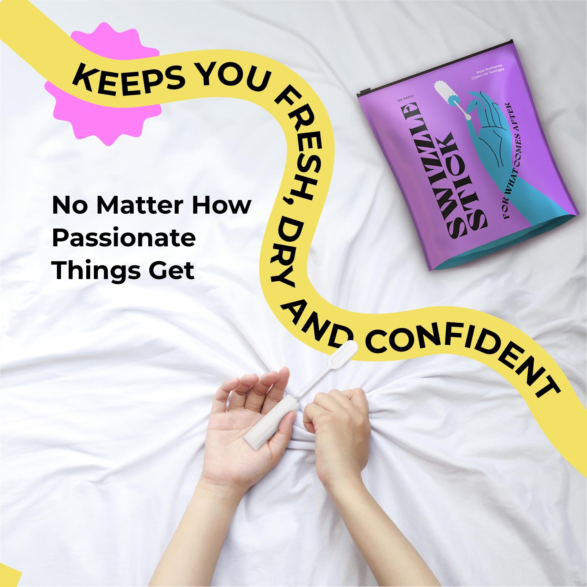 [25 Pack] Swizzle Stick Absorbing Sponge For Women - Ultra-Absorbent Post-Romance Cleanup Sponge To Stop The Drip - Long Handle  Easy Grip  Individually Packaged