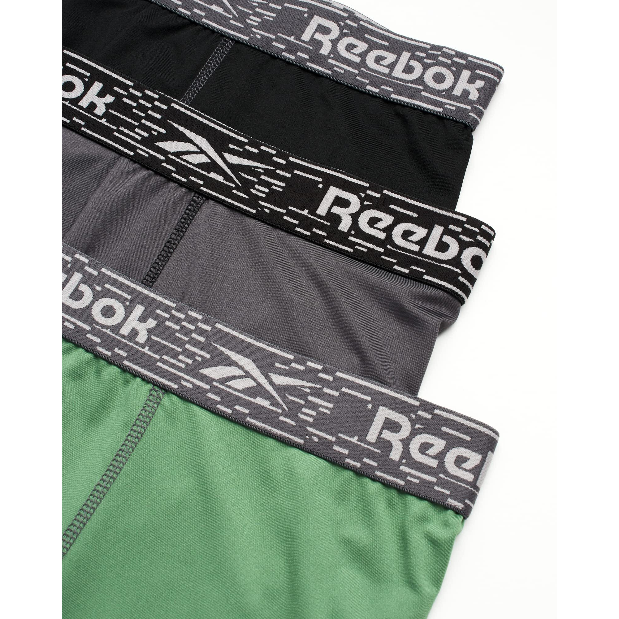 Reebok Men's 3 Pack Performance Quick Dry Moisture Wicking Boxer Briefs  Size X-Large  Sage Greengreyblack