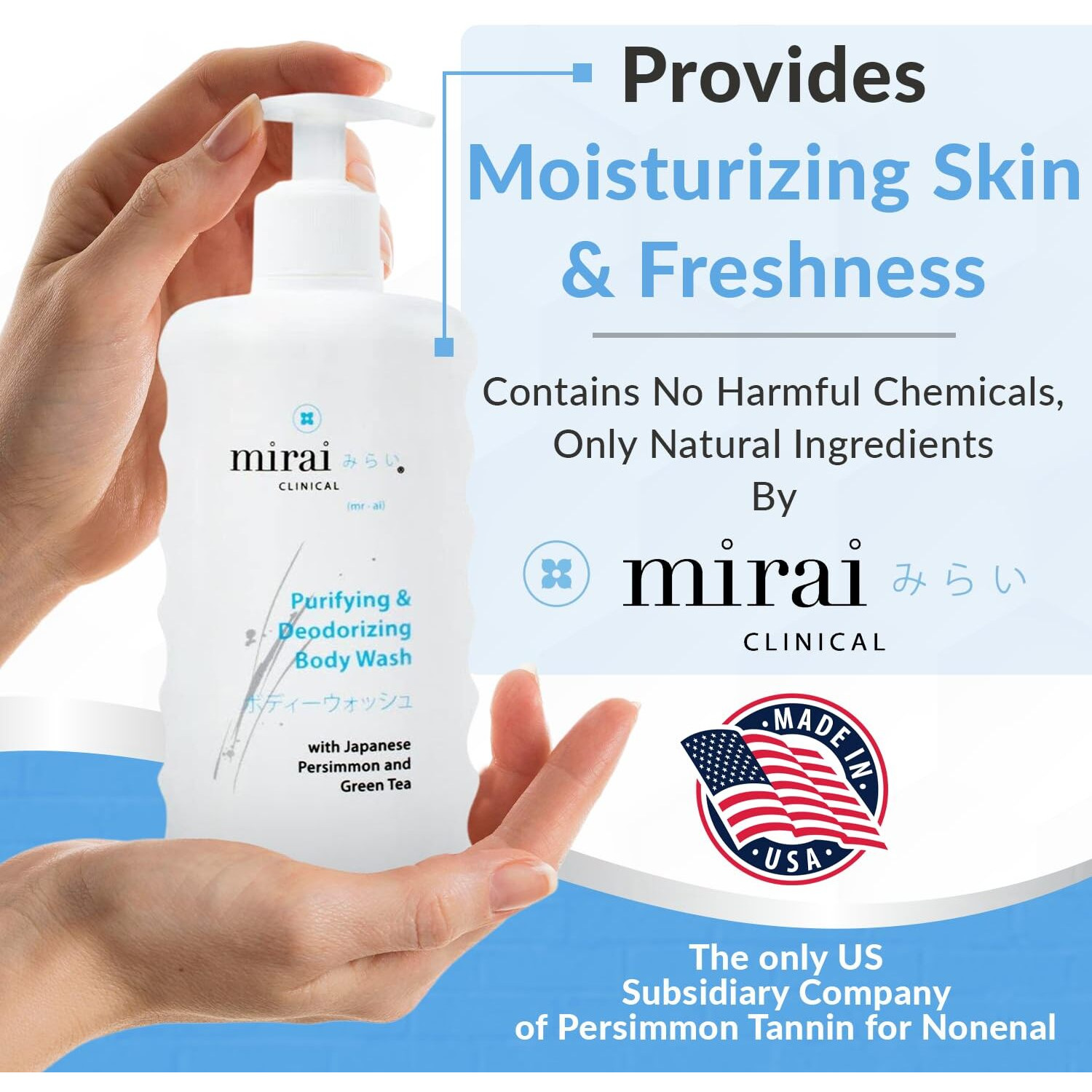 Mirai Clinical Body Wash For Strong Body Odor - Renewing Body Purifying & Deodorizing With Natural Persimmon & Green Tea Extracts - Nonenal Body Odor Eliminator For Women & Men - 9.29 Fl Oz