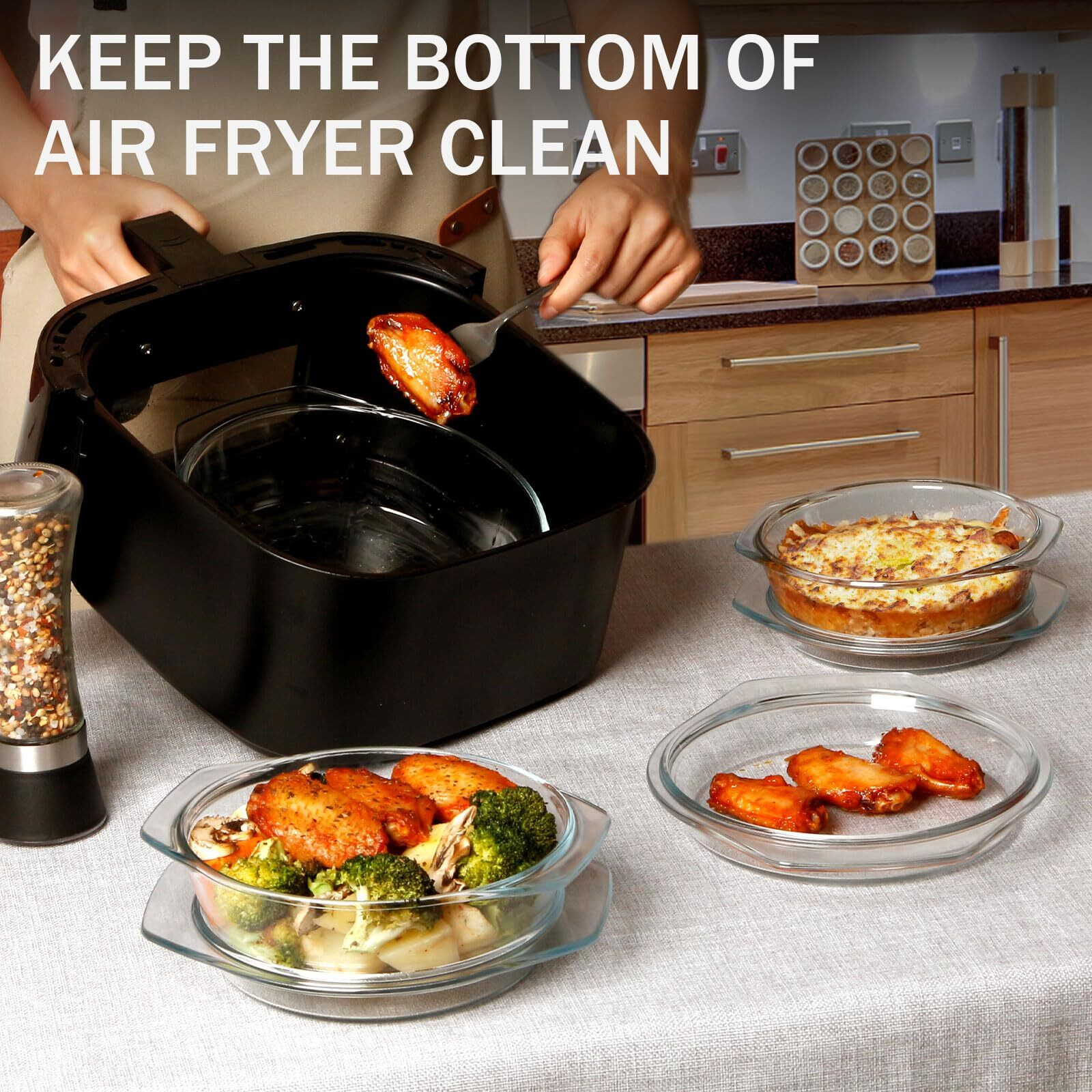 Zyer Round Glass Casserole Dish With Glass Lid Glass Casseroles Bakeware With Glass Lid  Glass Casserole Bowl (Set Of 3-0.65L+1L+1.4L)