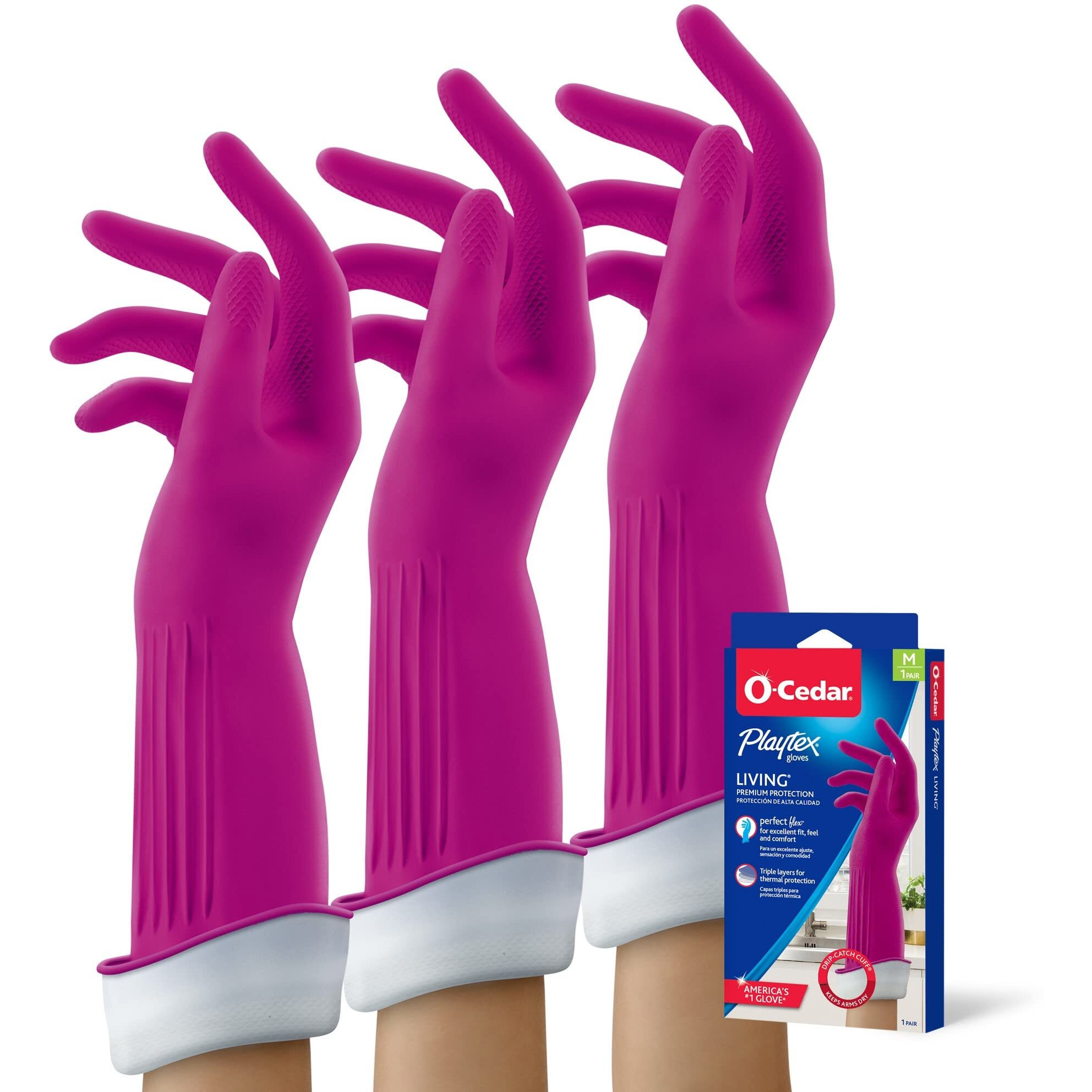 Playtex Living Drip-Catch Cuff Gloves  Medium 1 Pair (Pack Of 3)