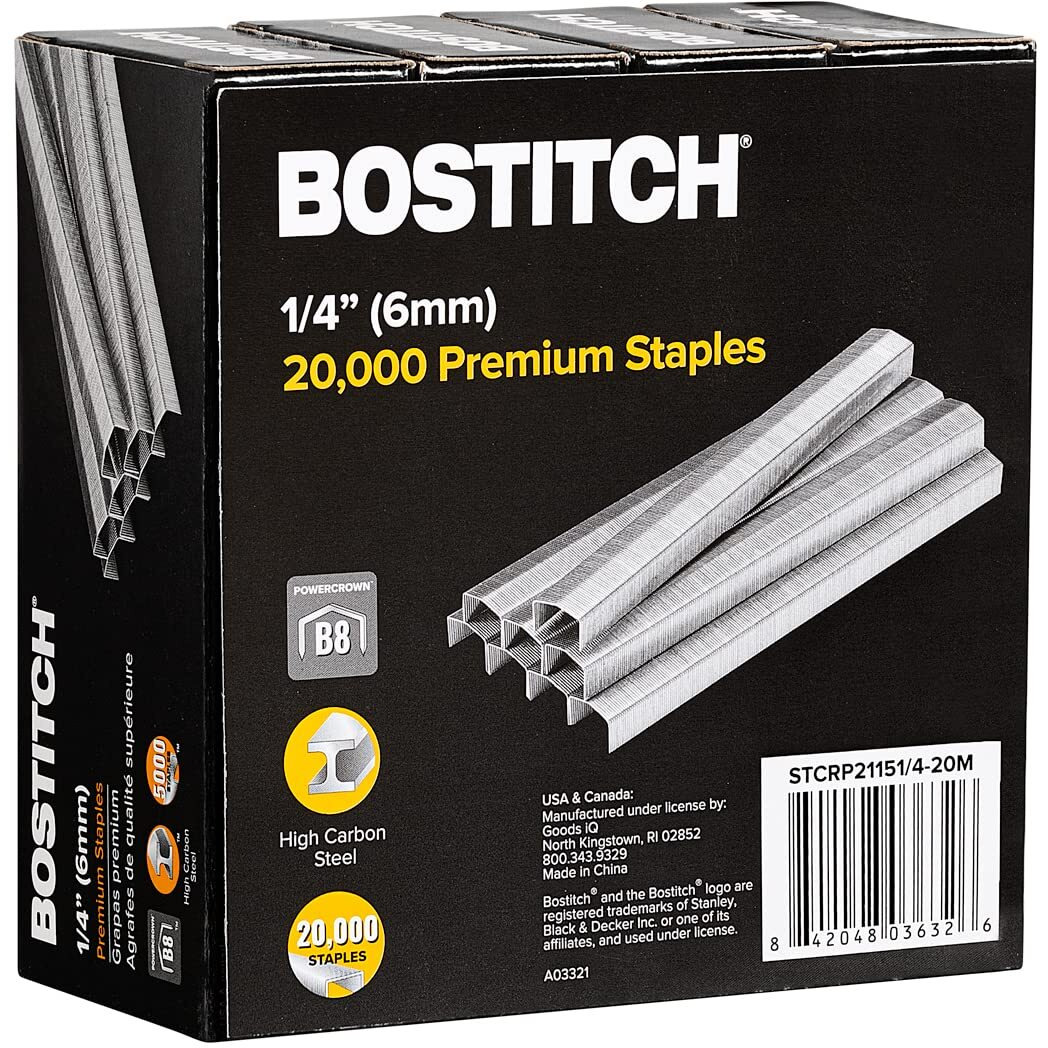 Bostitch B8 Staples 1/4 Inch Powercrown Staples - Pack Of 20 000 Staples