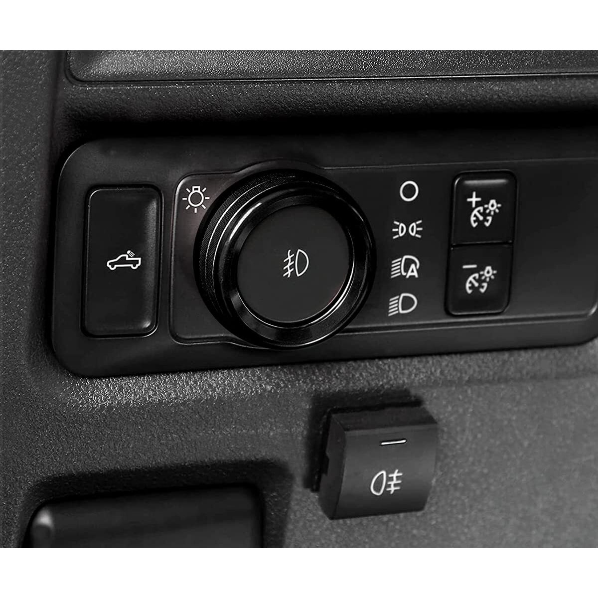 Keptrim For Ford F150 2021 2022 2023 Knob Air Conditioner Switch & Trailer & 4Wd & Vol & Headlight Button Ring Trim  Black Aluminum  7Pcs