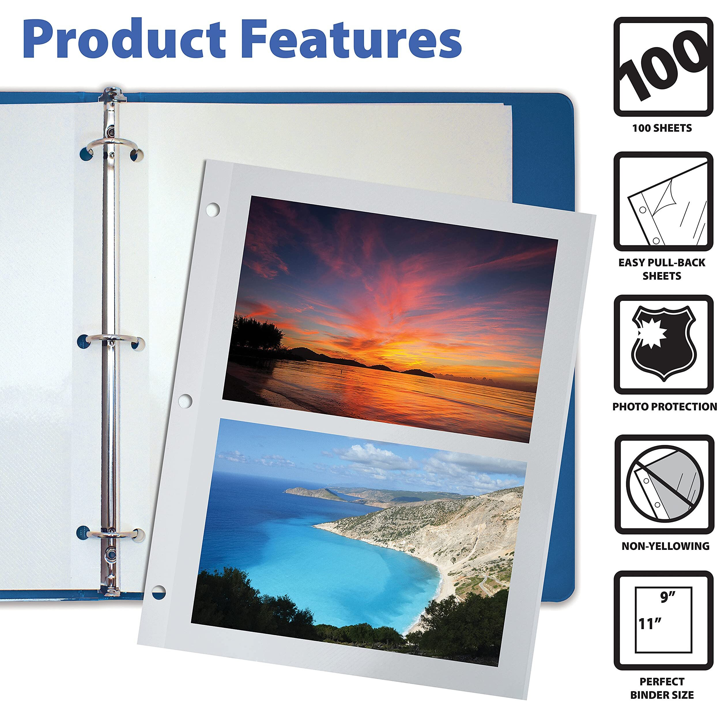 100 Count Photo Mounting Sheets  11 X 9 Inches  Double-Sided  3-Hole Punched  By Better Office Products  Refill Photo Album Sheets  Replacement Photo Album Sheets  Box Of 100