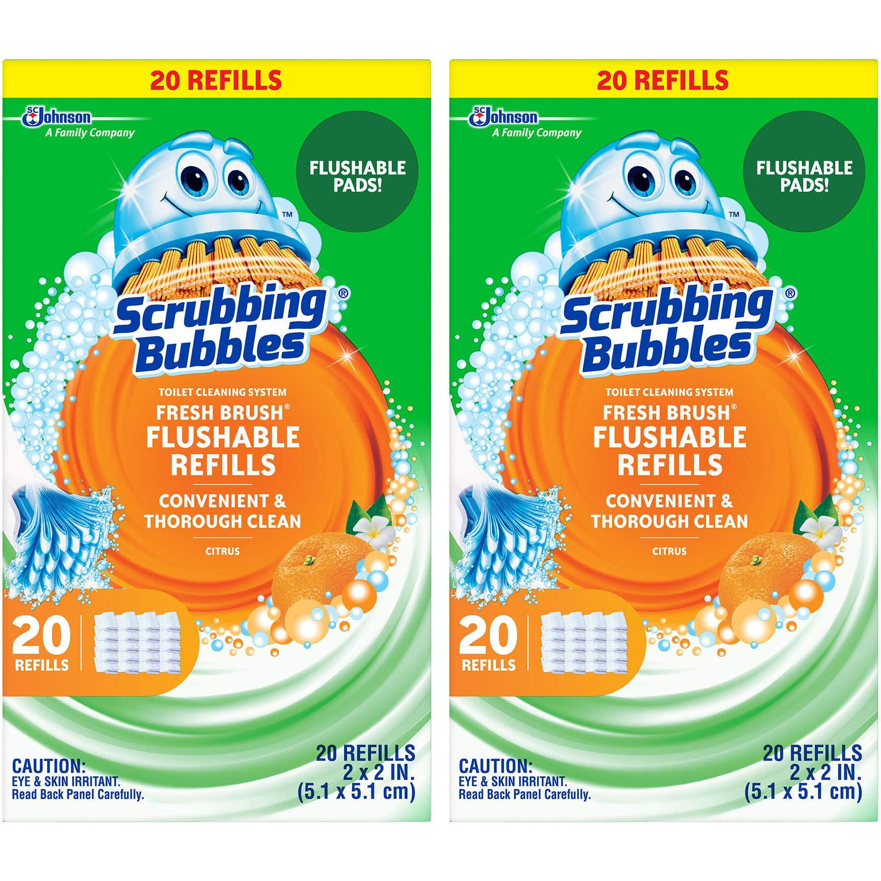 Scrubbing Bubbles Flushable Toilet Wand Refills  Fresh Brush Toilet Cleaner Refill Pads  Cleans Limescale & Fights Odors  Citrus Scent  20 Count  Pack Of 2