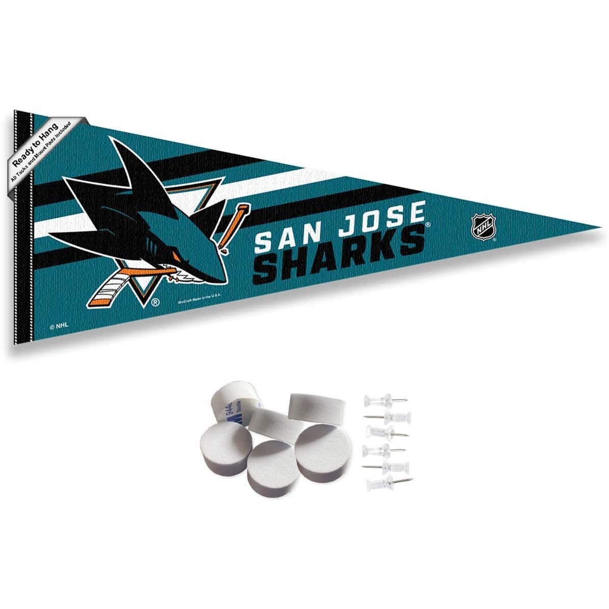 San Jose Sharks Pennant Flag And Wall Tack Pads Mounts