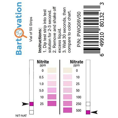 Nitrite 0-25 Ppm  Nitrate 0-500 Ppm Two Pad Test Strip [Vial Of 50 Strips]