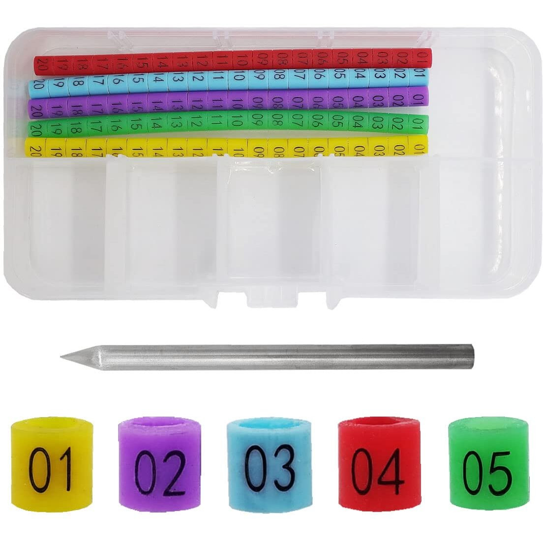 Foiburely 100 Pcs Numbered Bird Ring Leg Bands For Gouldian Zebra Finch Canary Society Bird Foot Ring With 1 Installer(Diameter 3Mm)