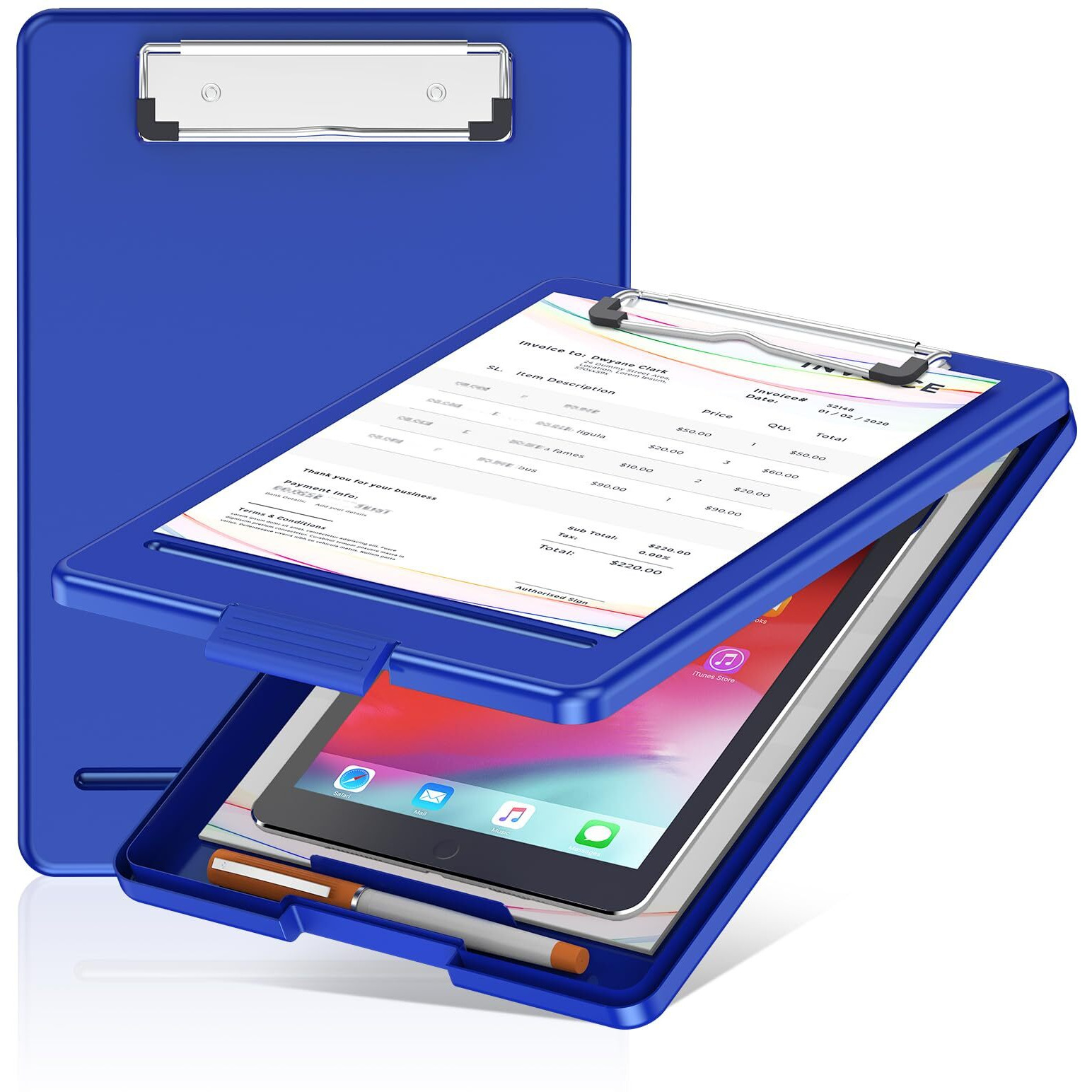 Clipboard With Storage  Plastic Storage Nursing Slim Clipboard With Low Profile Clip  Foldable Letter Size For Nurse  Kid  Salary  Coach  Jobsite  Industrial  Office(9"" X 13"&quotX 0.8""  Blue)