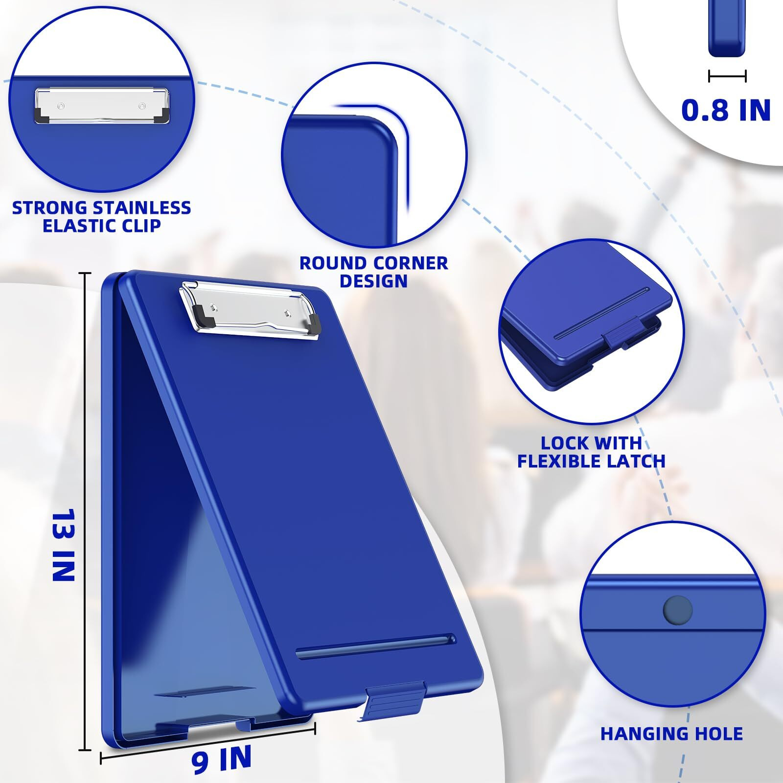 Clipboard With Storage  Plastic Storage Nursing Slim Clipboard With Low Profile Clip  Foldable Letter Size For Nurse  Kid  Salary  Coach  Jobsite  Industrial  Office(9"" X 13"&quotX 0.8""  Blue)