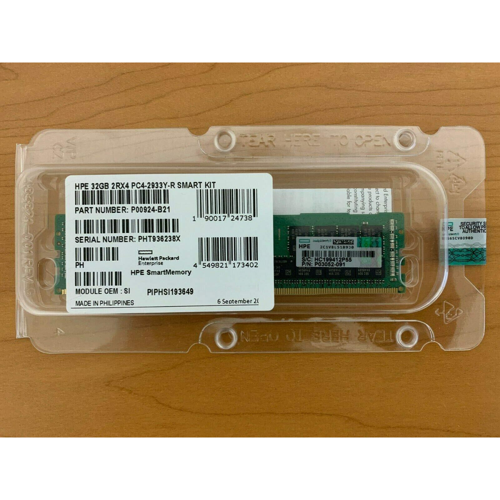 New Hpe P00924-B21 P03052-091 32Gb 2Rx4 Pc4-2933Y-R Memory Factory Sealed