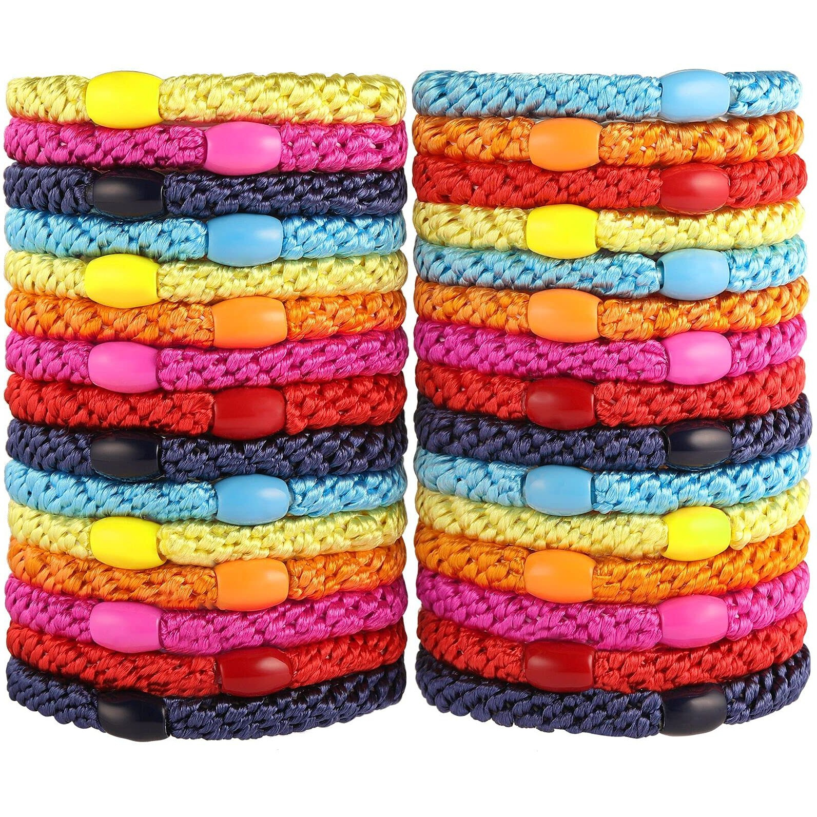Bracelet Hair Ties For Women Girls  Funtopia 30 Pcs Colorful Elastics Hair Bands Ponytail Holders For Thick Hair  No Metal No Damage Soft Hair Ties With Bead  Bulk Set