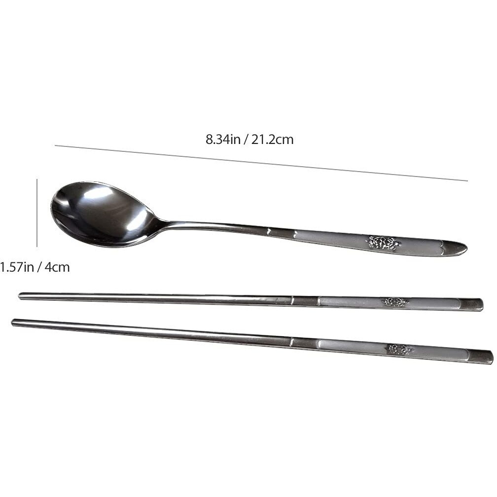 Garasani Korean Traditional Cutlery Stainless Steel Spoons And Chopsticks Set (Silver Turtle)