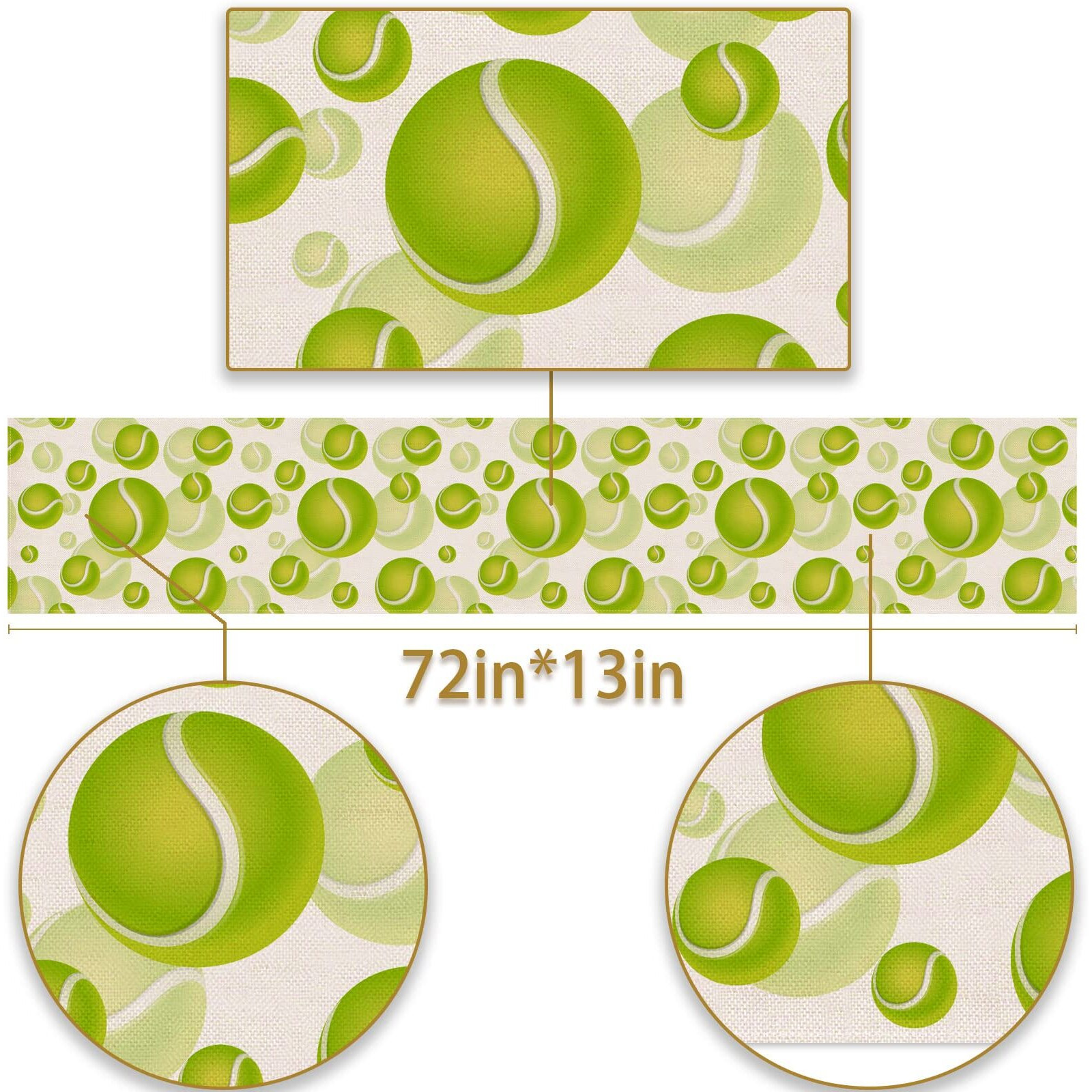 Pudodo Tennis Ball Table Runner Sport Baby Shower Tablecloth Tennis Themed Birthday Party Kitchen Dining Room Home Decoration (13"" X 72"")