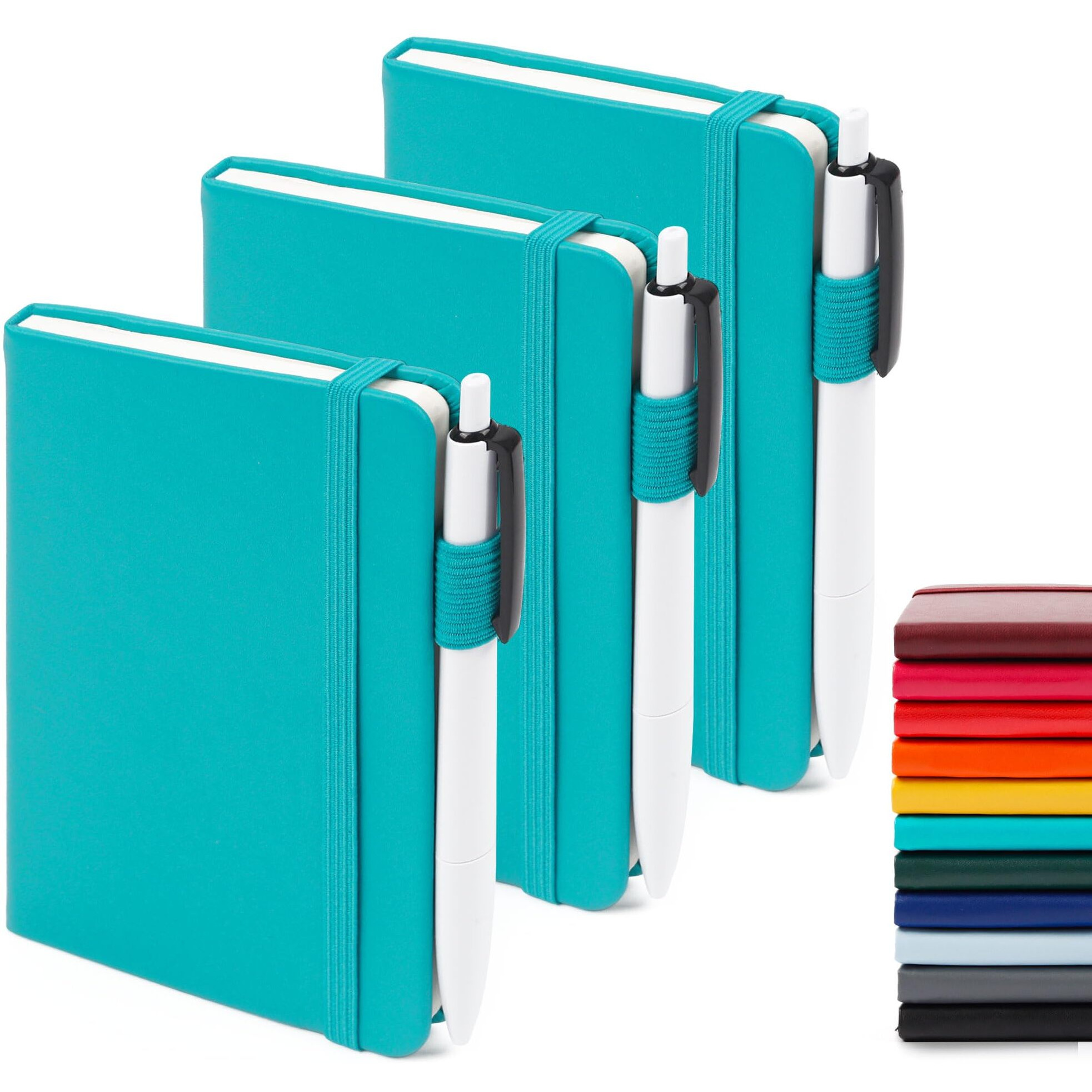 Feela 3 Pack Pocket Notebook Journals With 3 Black Pens  A6 Mini Cute Small Journal Notebook Bulk Hardcover College Ruled Notepad With Pen Holder For Office School Supplies  3.5 X 5.5   Emerald