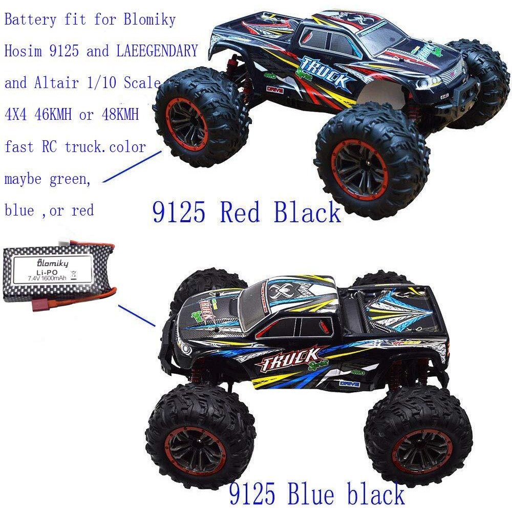 Blomiky 1 Pack 11.84Wh 7.4V 1600Mah T Connector Plug Li-Po Battery And Usb Cable For 9125 1/10 Scale 4X4 48Kmh 4X4 Fast Rc Truck Cars 25-Dj02 9125 Battery 1