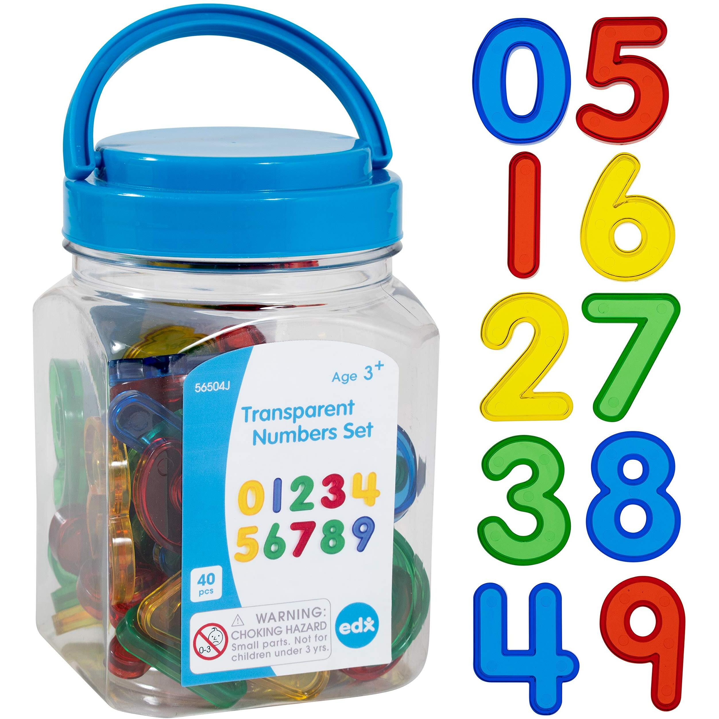 Edxeducation Transparent Numbers Set - Mini Jar Set Of 40 - Colorful  Plastic Numbers - Light Box Accessory - Sensory Play - Math Manipulative For Kids